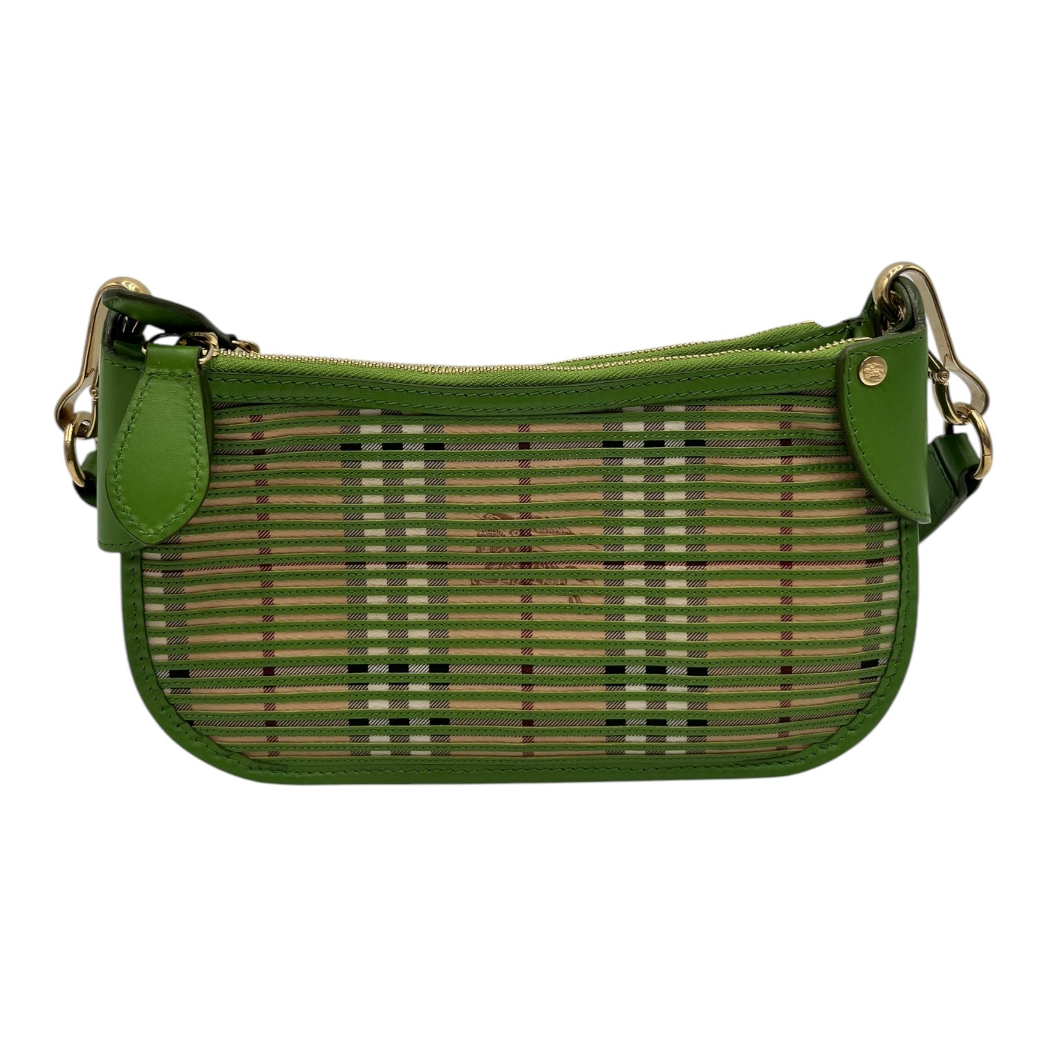 BURBERRY NOVA CHECK LEATHER POCHETTE BAG APPLE GREEN