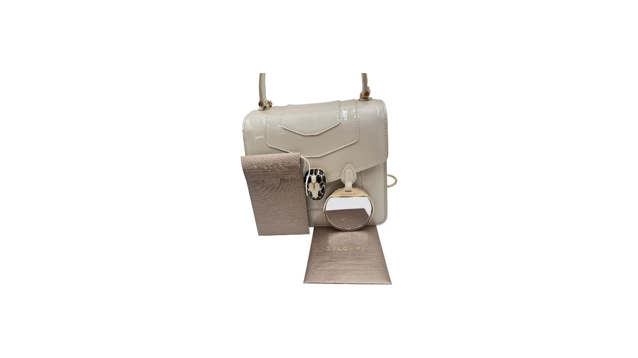 BVLGARI SERPENTI FOREVER CREAM VERNIS SATCHEL