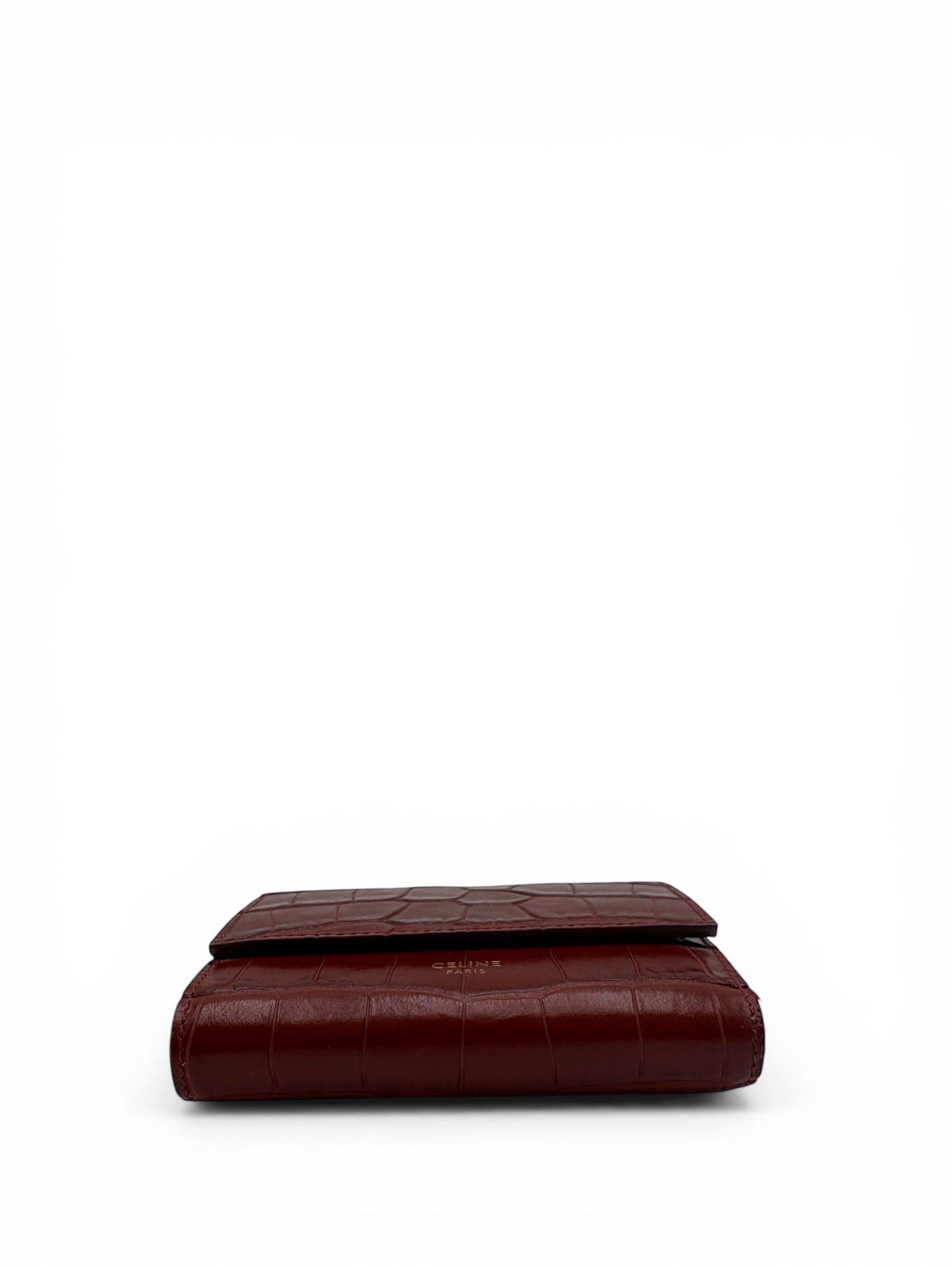CELINE CROC EMBOSSED BURGUNDY COMPACT WALLET