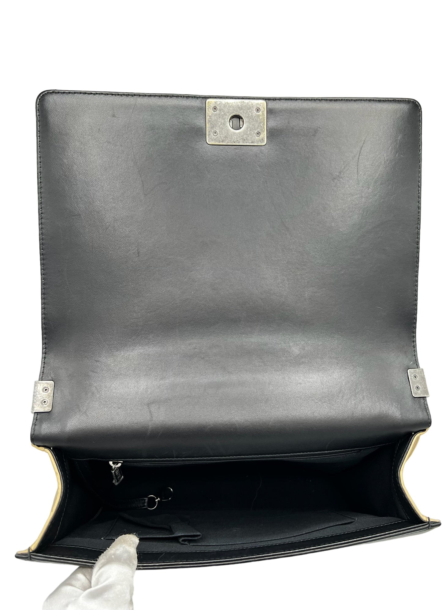 CHANEL BI-COLOR LARGE BOY FLAP QUILTED LAMBSKIN LEATHER SHOULDER BAG
