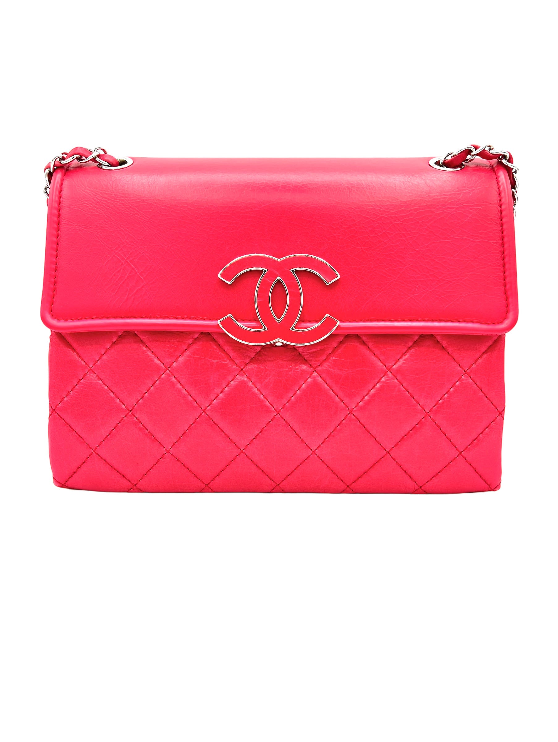 BANDOLERA DE HOMBRO ACOLCHADA CON SOLAPA CUADRADA CHANEL ROSA