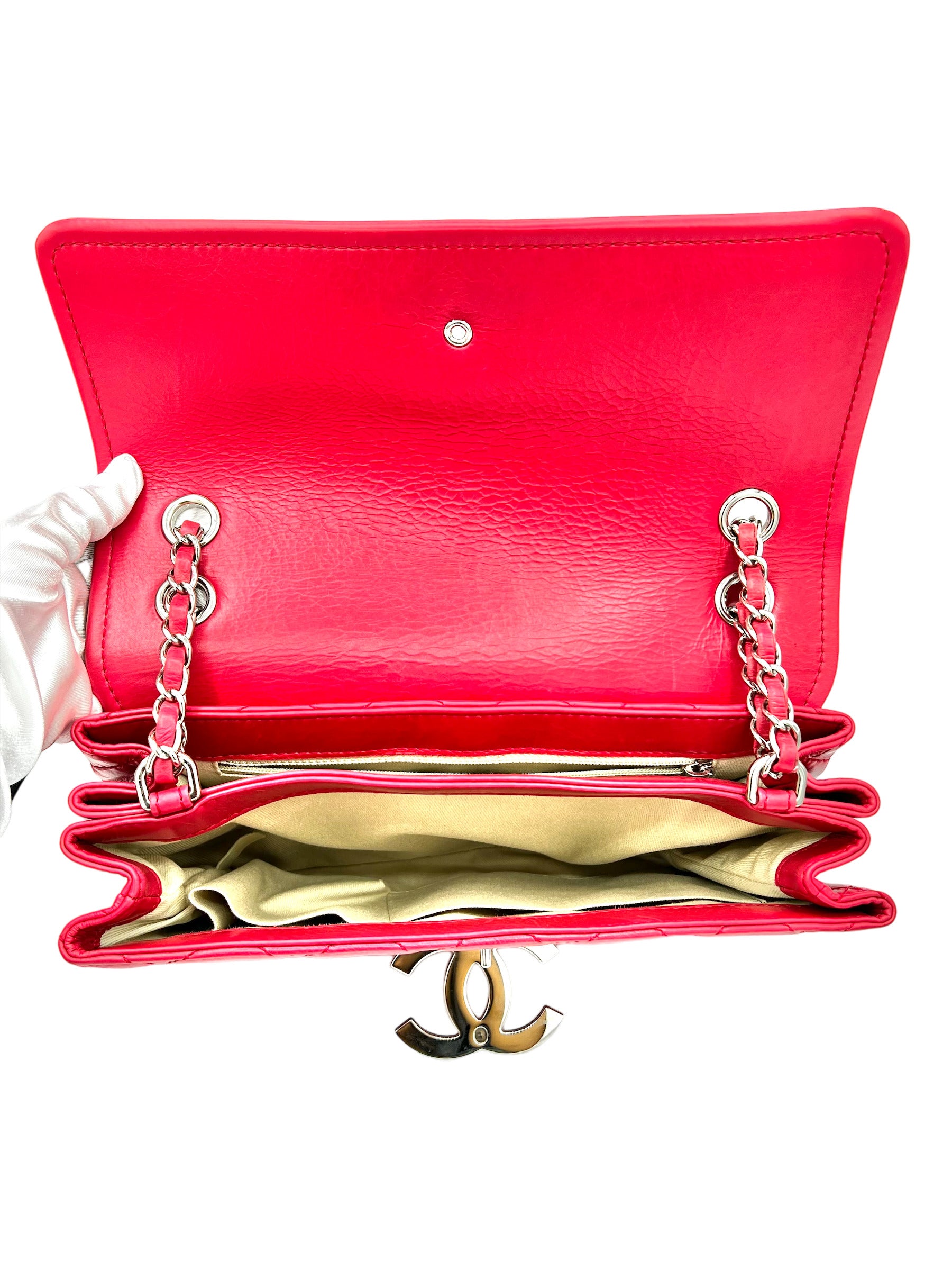 BANDOLERA DE HOMBRO ACOLCHADA CON SOLAPA CUADRADA CHANEL ROSA