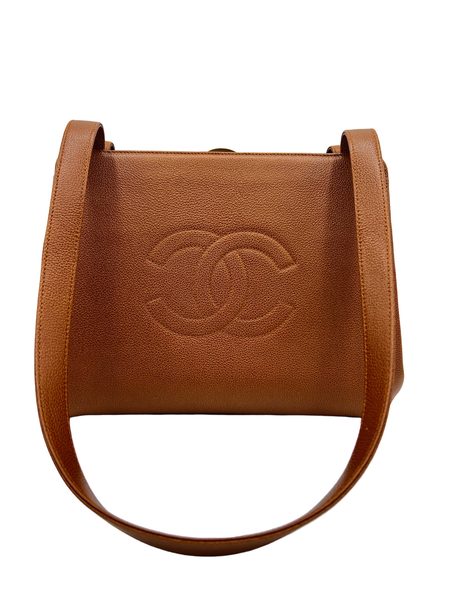 CHANEL VINTAGE SMALL TOTE COGNAC CAVIAR BROWN SATCHEL