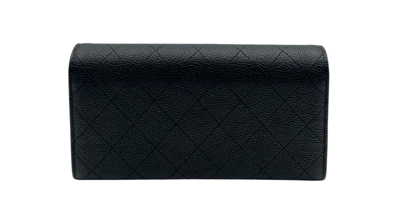 CHANEL BLACK CAVIAR CC WALLET WITH BLACK AND GOLD CC