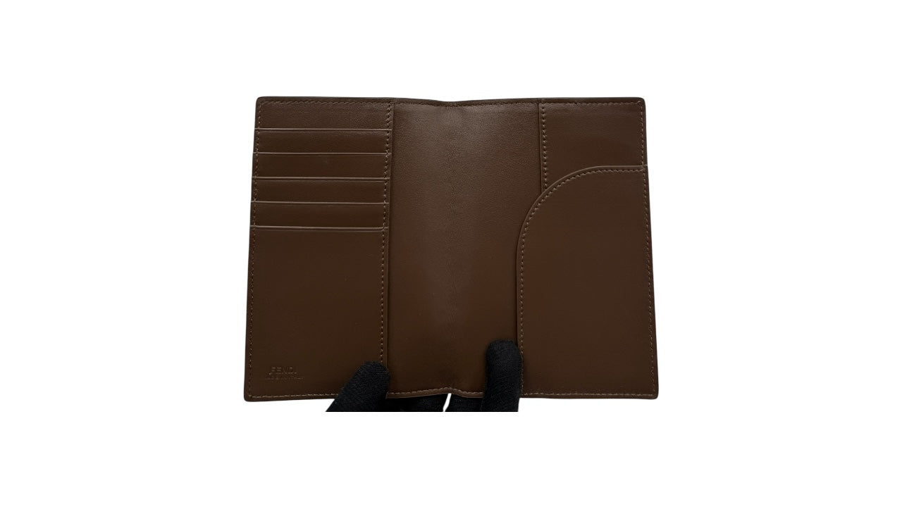 FENDI PASSPORT COVER ZUCCA F PRINT BROWN
