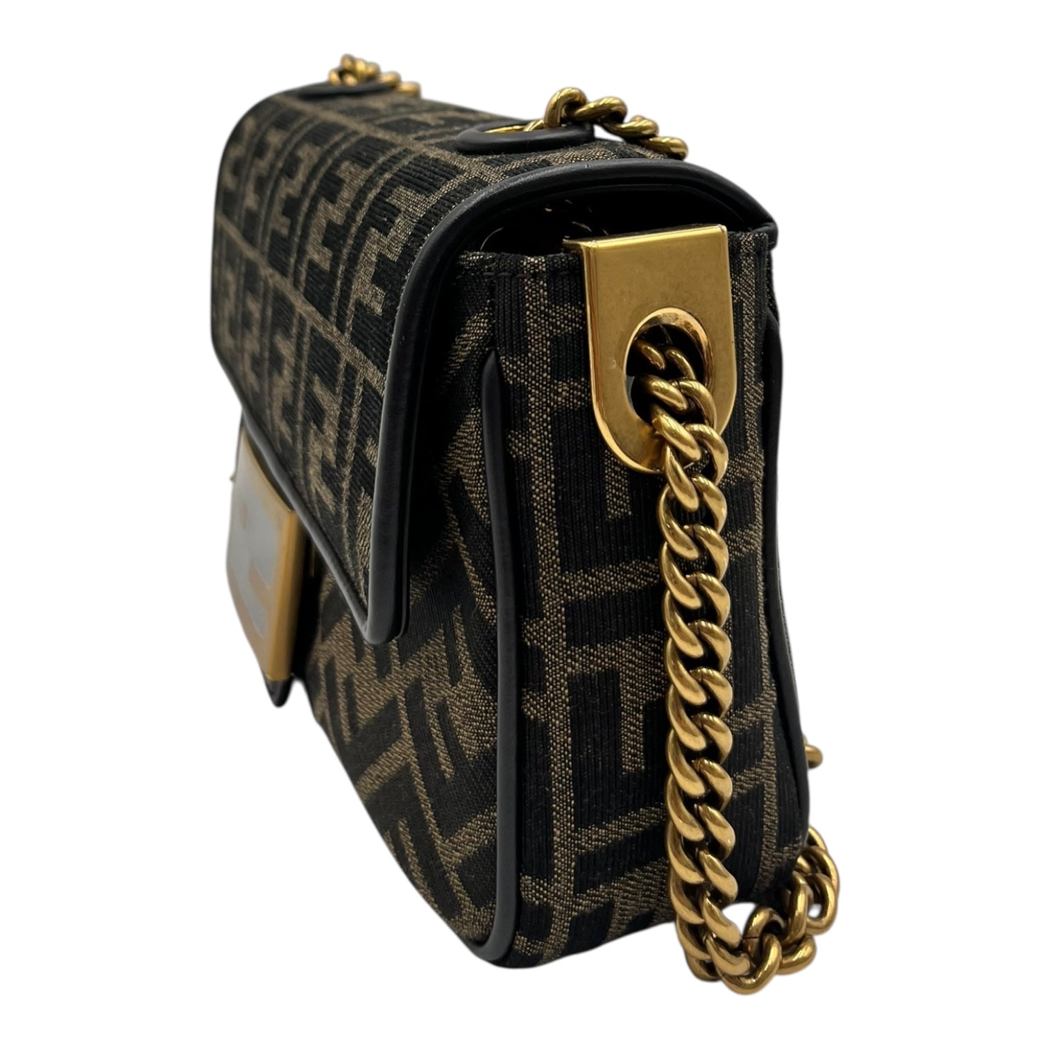 FENDI BROWN FF JACQUARD BAGUETTE FABRIC BAG MINI