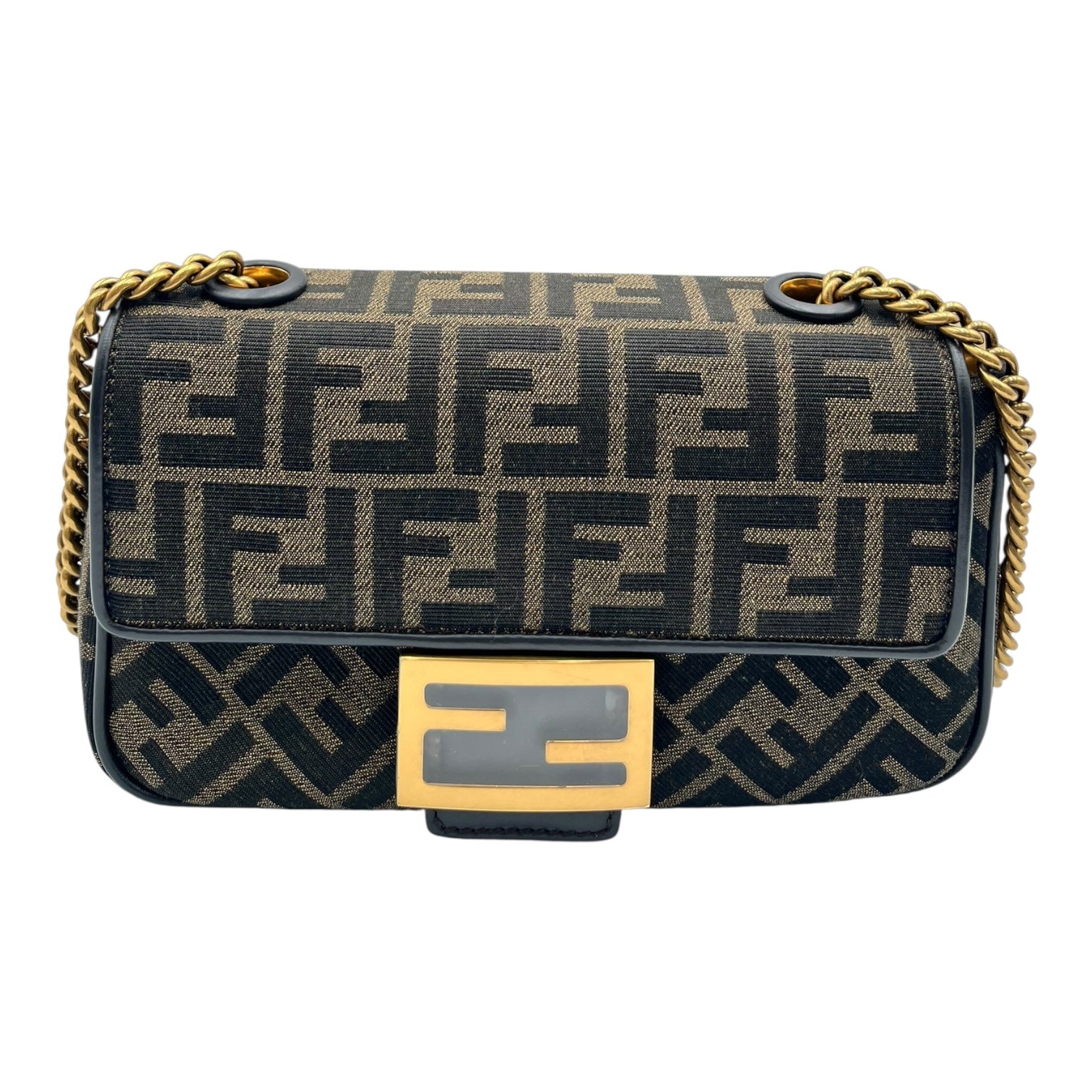 FENDI BROWN FF JACQUARD BAGUETTE FABRIC BAG MINI