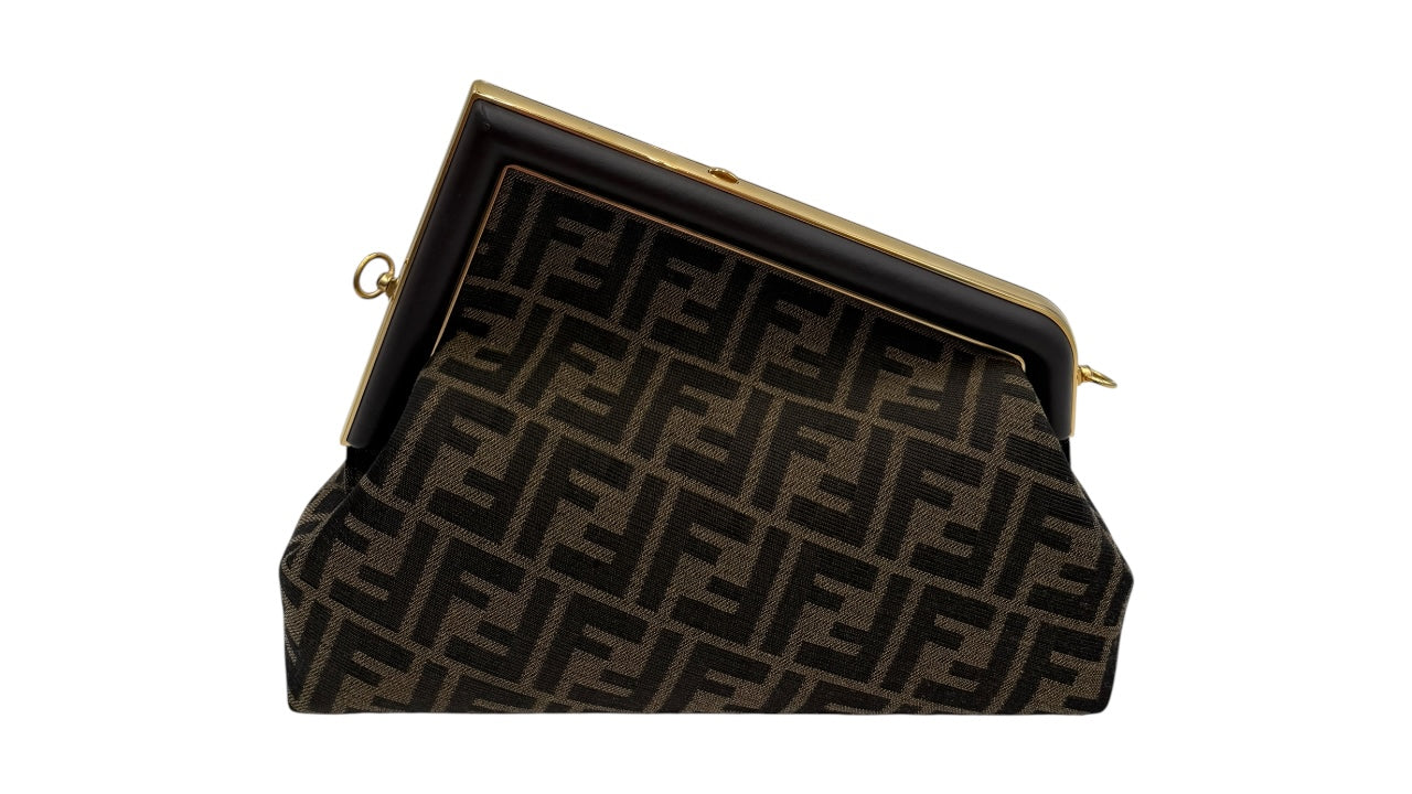 FENDI FIRST MONOGRAM FF BROWN CANVAS SHOULDER BAG