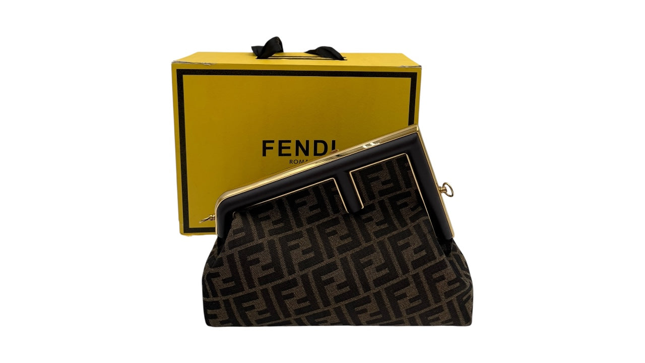 FENDI FIRST MONOGRAM FF BROWN CANVAS SHOULDER BAG