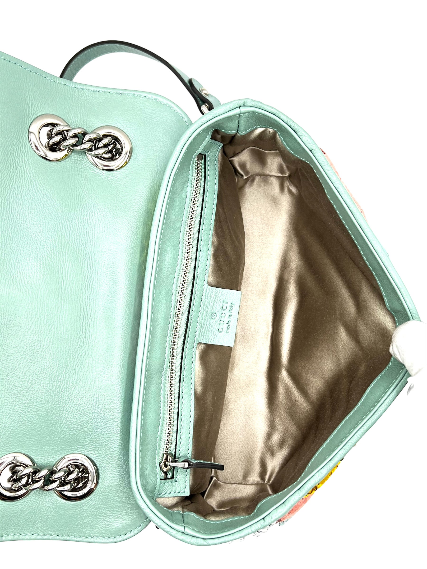 GUCCI MARMONT FLAP GLITTER BAG RAINBOW