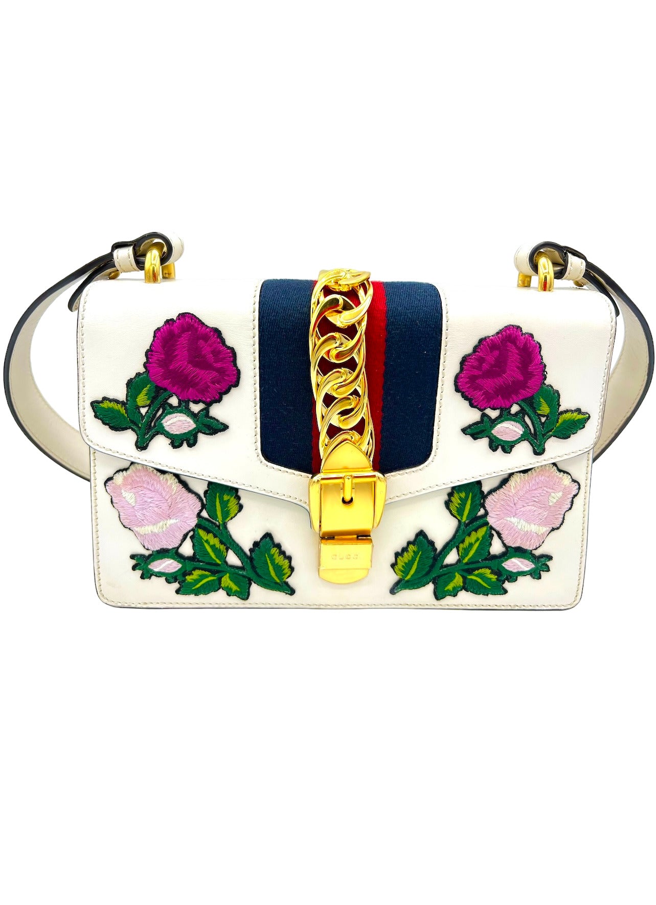 GUCCI- FLORAL SYLVIE TOP HANDLE LEATHER HANDBAG
