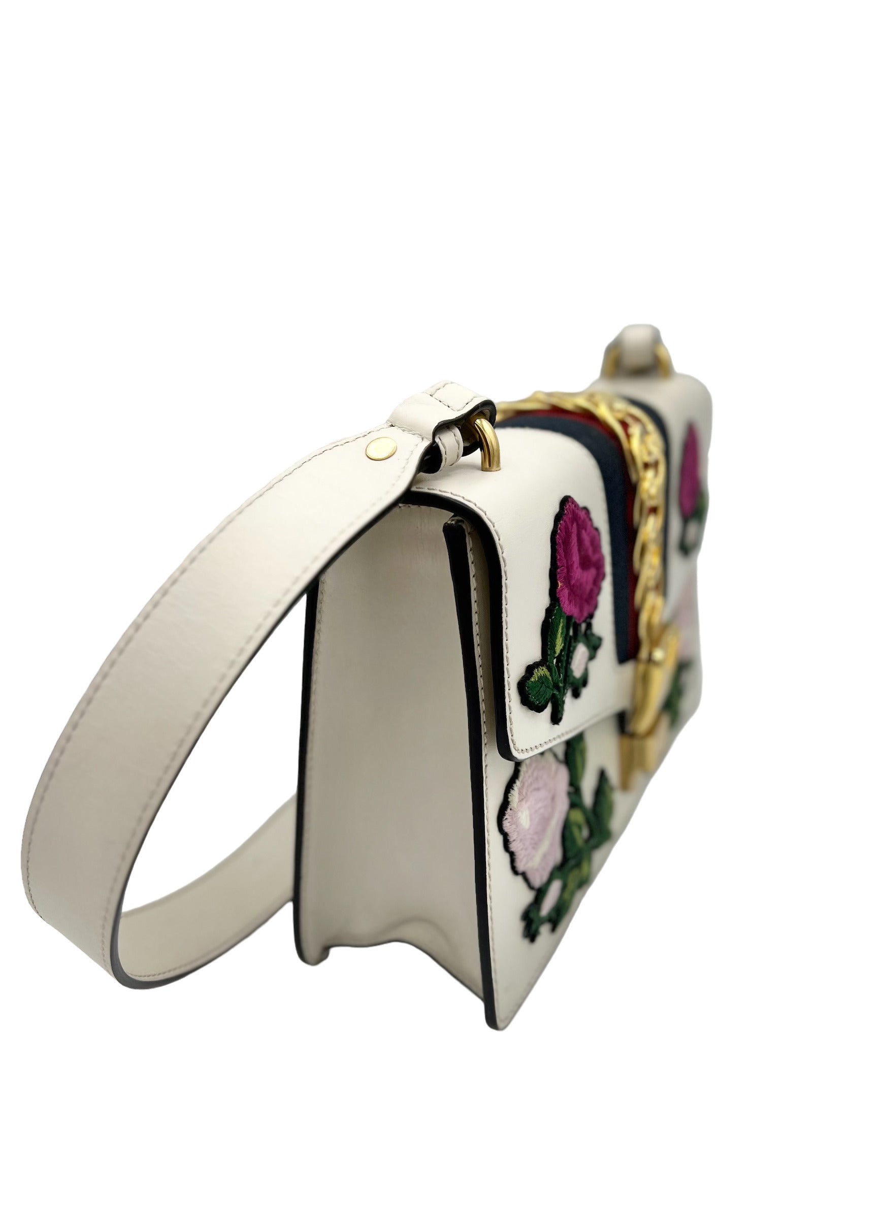 GUCCI- FLORAL SYLVIE TOP HANDLE LEATHER HANDBAG