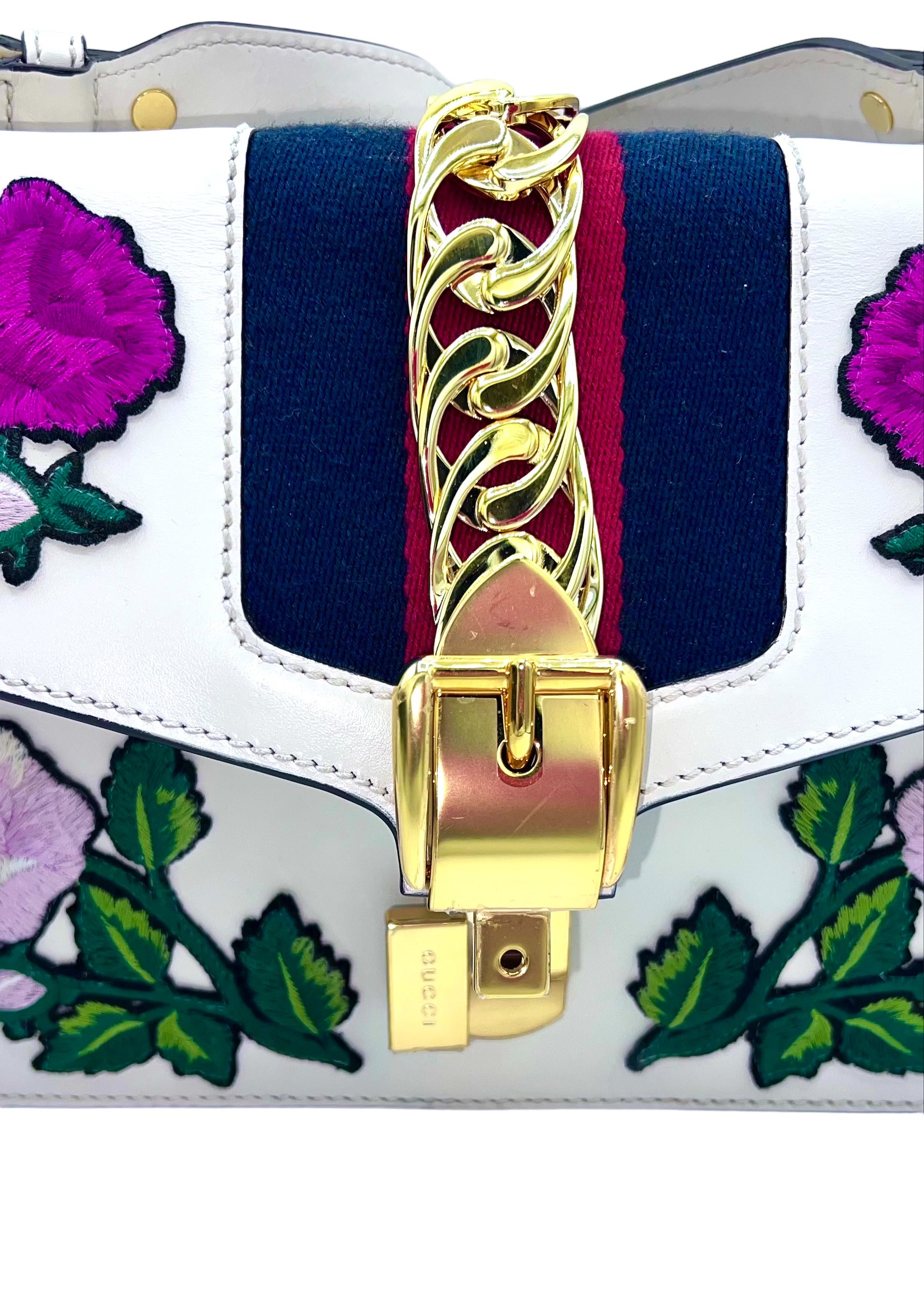 GUCCI- FLORAL SYLVIE TOP HANDLE LEATHER HANDBAG
