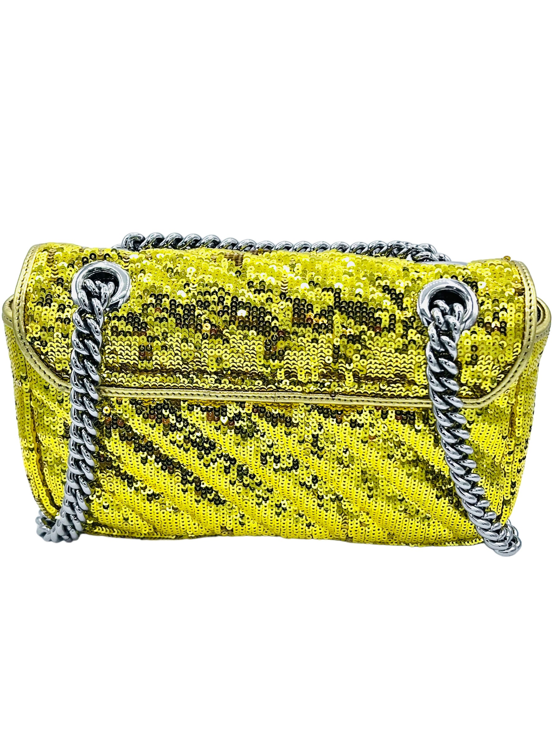 GUCCI-GG MARMONT CHAIN GLITTER GOLD BAG