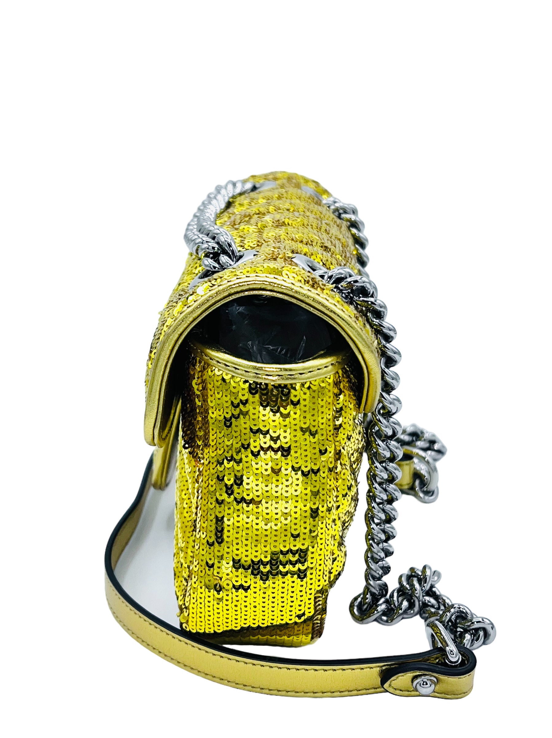 GUCCI-GG MARMONT CHAIN GLITTER GOLD BAG