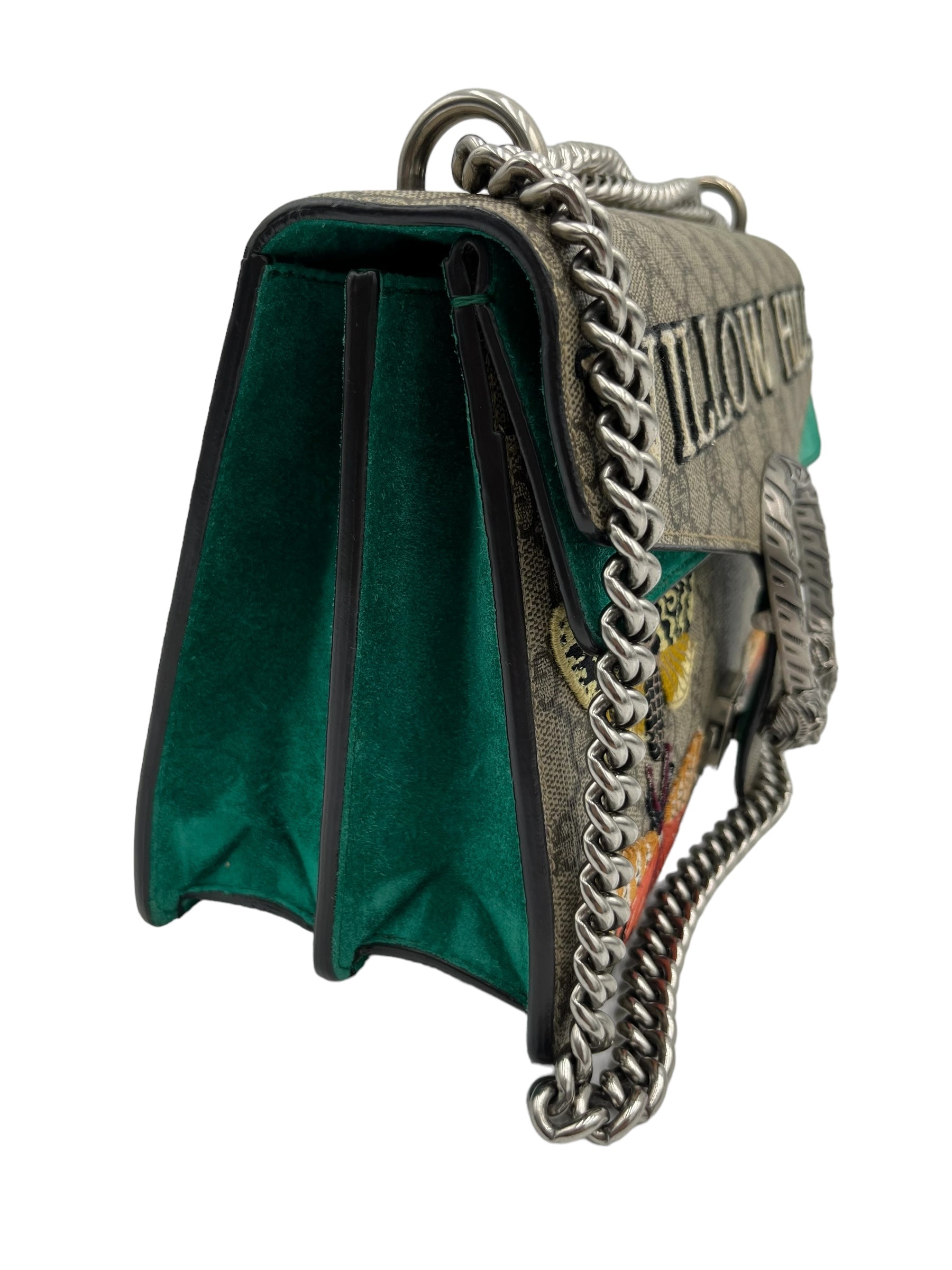 GUCCI GG SUPREME MONOGRAM WILLOW HILL EMBROIDERED DIONYSUS EMERALD BAG