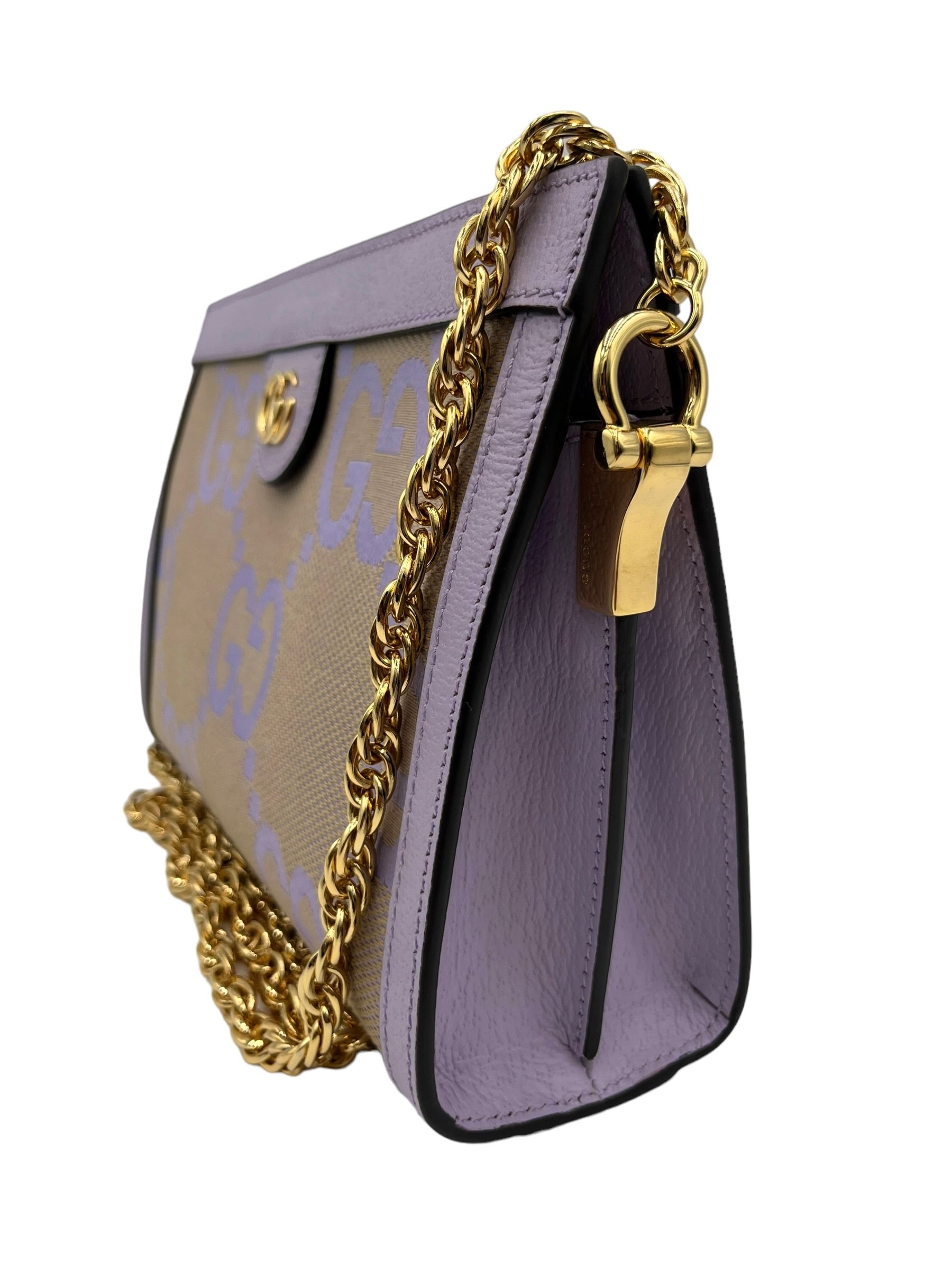 GUCCI JUMBO GG TEXTURED DOLLAR CALFSKIN SMALL OPHIDIA CHAIN SHOULDLER BAG BEIGE LAPIS