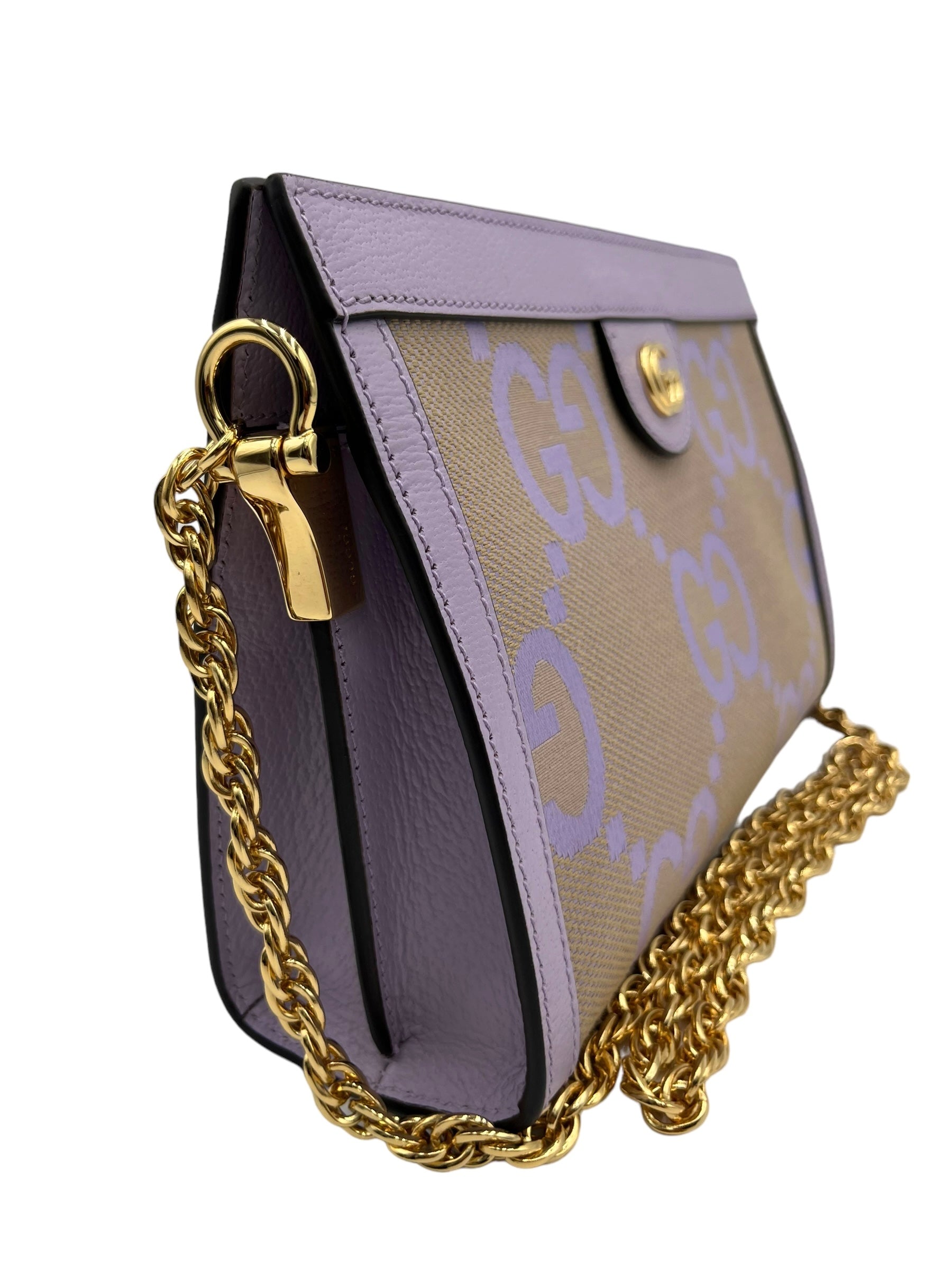 GUCCI JUMBO GG TEXTURED DOLLAR CALFSKIN SMALL OPHIDIA CHAIN SHOULDLER BAG BEIGE LAPIS