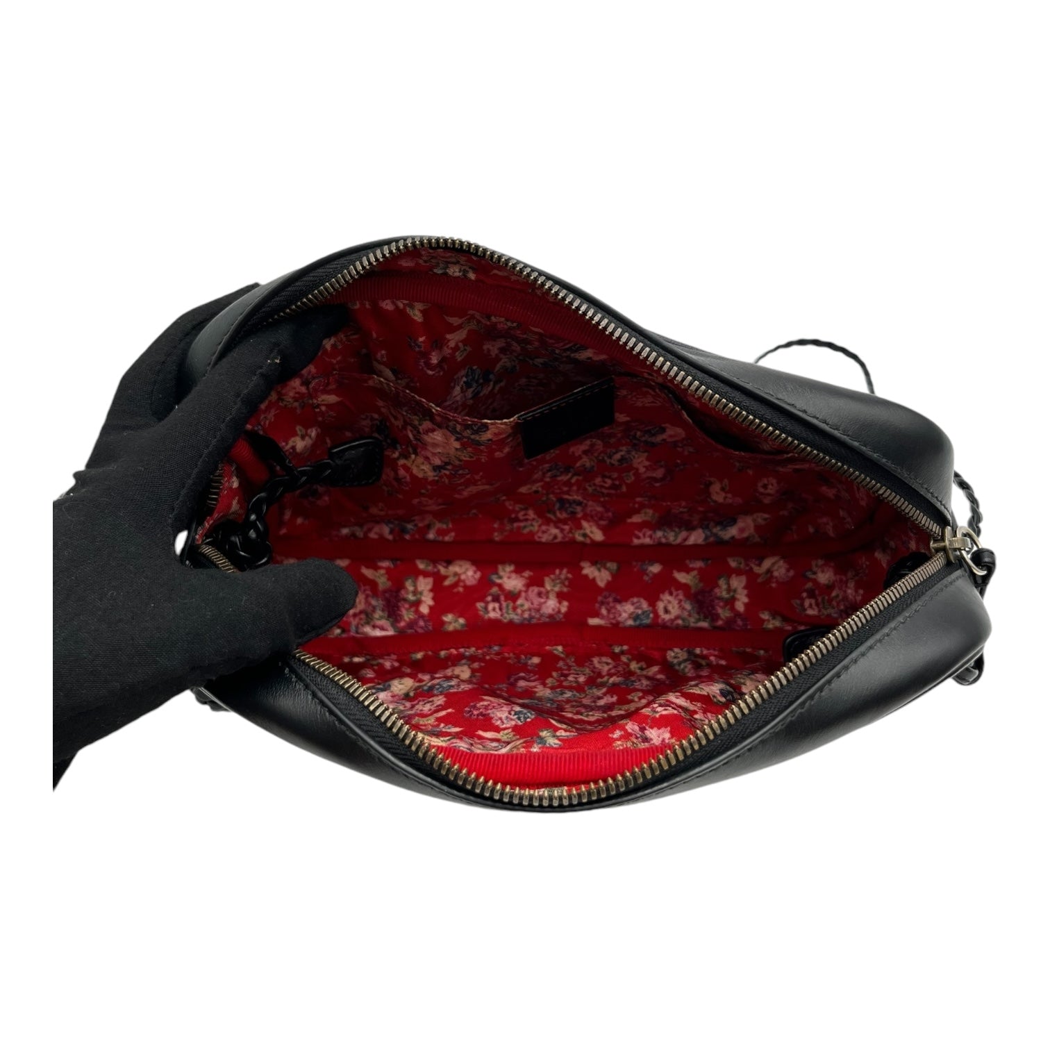 GUCCI  CALFSKIN WEB TRAPUNTATA SMALL GG SHOULDER BAG BLACK