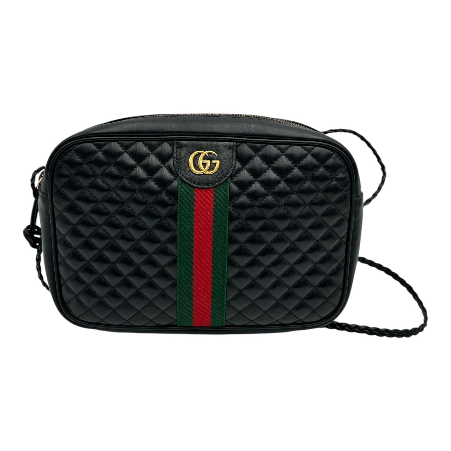 GUCCI  CALFSKIN WEB TRAPUNTATA SMALL GG SHOULDER BAG BLACK