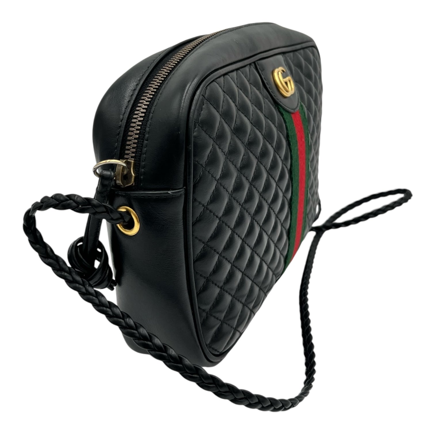 GUCCI  CALFSKIN WEB TRAPUNTATA SMALL GG SHOULDER BAG BLACK