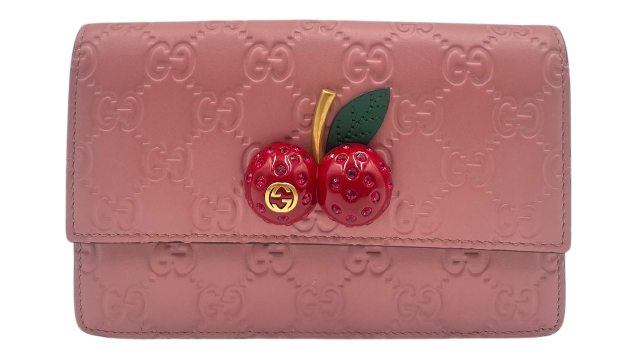 GUCCI CHERRY PINK LEATHER WOC CROSSBODY BAG