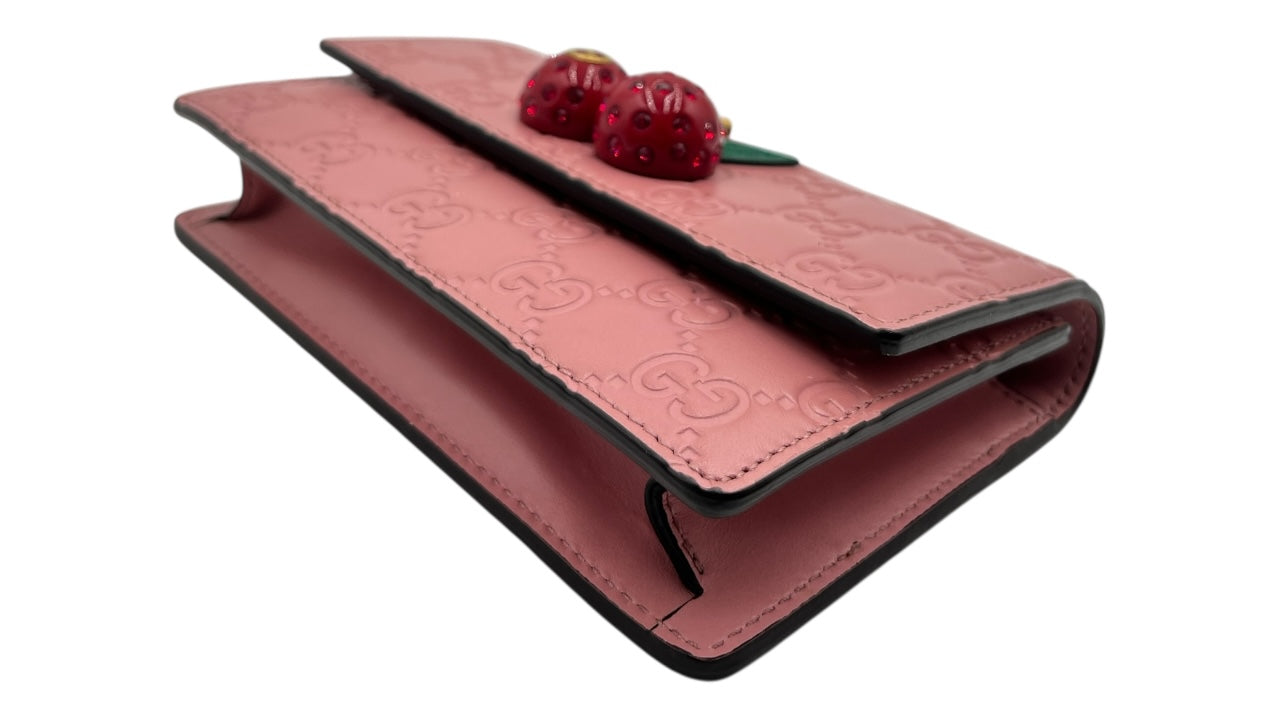 GUCCI CHERRY PINK LEATHER WOC CROSSBODY BAG