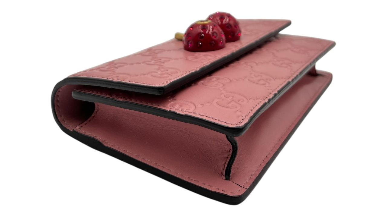 GUCCI CHERRY PINK LEATHER WOC CROSSBODY BAG