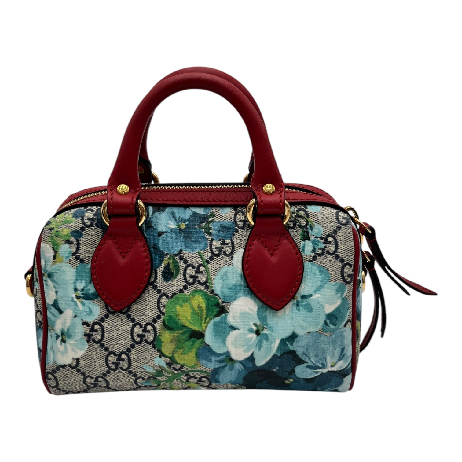 GUCCI GG SUPREME MONOGRAM BLOOMS MINI BOSTON NAVY BLUE HIBISCUS