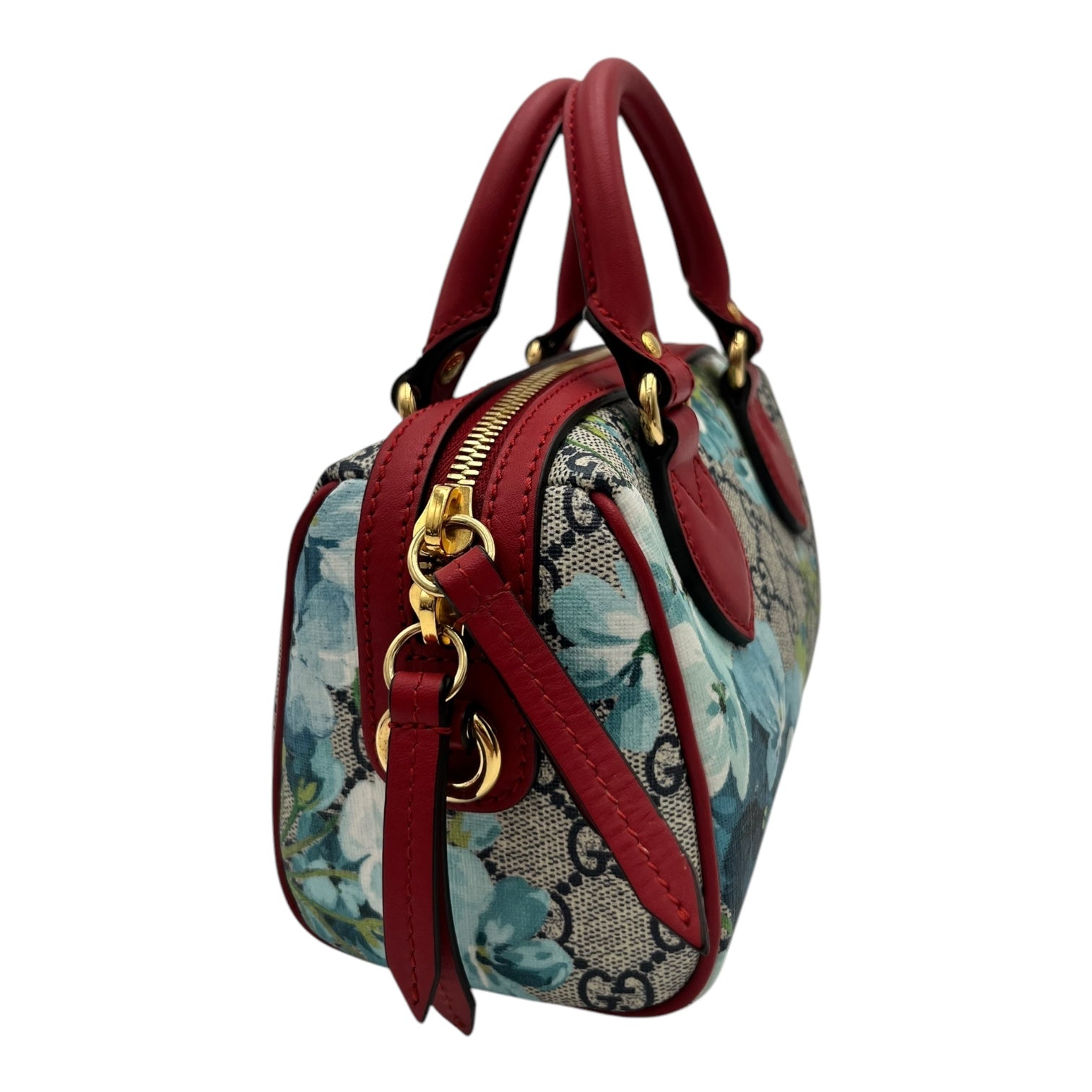 GUCCI GG SUPREME MONOGRAM BLOOMS MINI BOSTON NAVY BLUE HIBISCUS