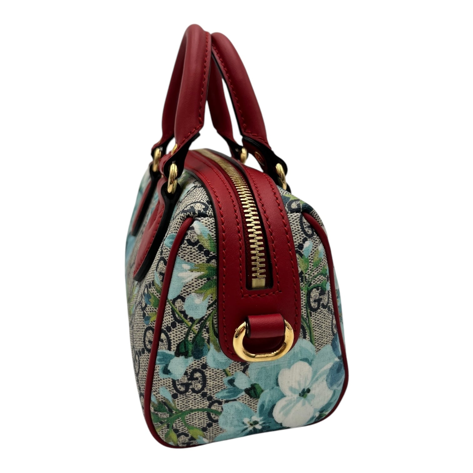 GUCCI GG SUPREME MONOGRAM BLOOMS MINI BOSTON NAVY BLUE HIBISCUS