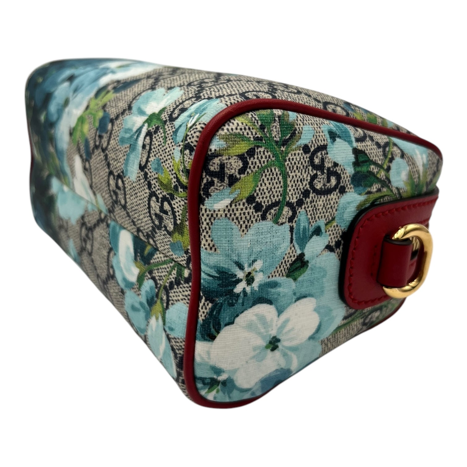 GUCCI GG SUPREME MONOGRAM BLOOMS MINI BOSTON NAVY BLUE HIBISCUS