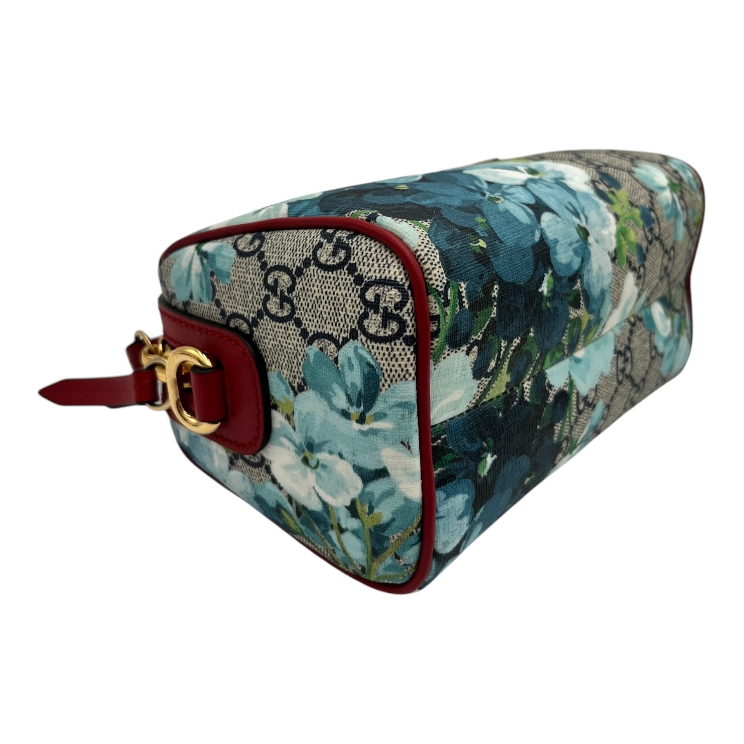 GUCCI GG SUPREME MONOGRAM BLOOMS MINI BOSTON NAVY BLUE HIBISCUS