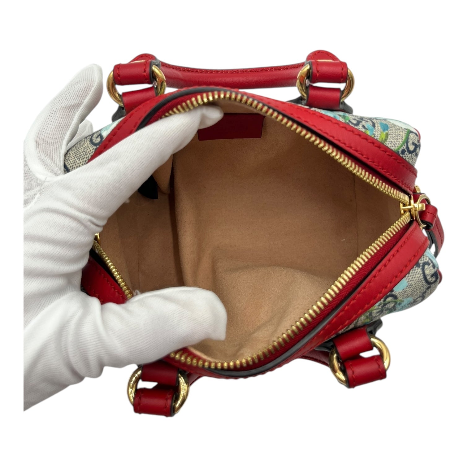 GUCCI GG SUPREME MONOGRAM BLOOMS MINI BOSTON NAVY BLUE HIBISCUS