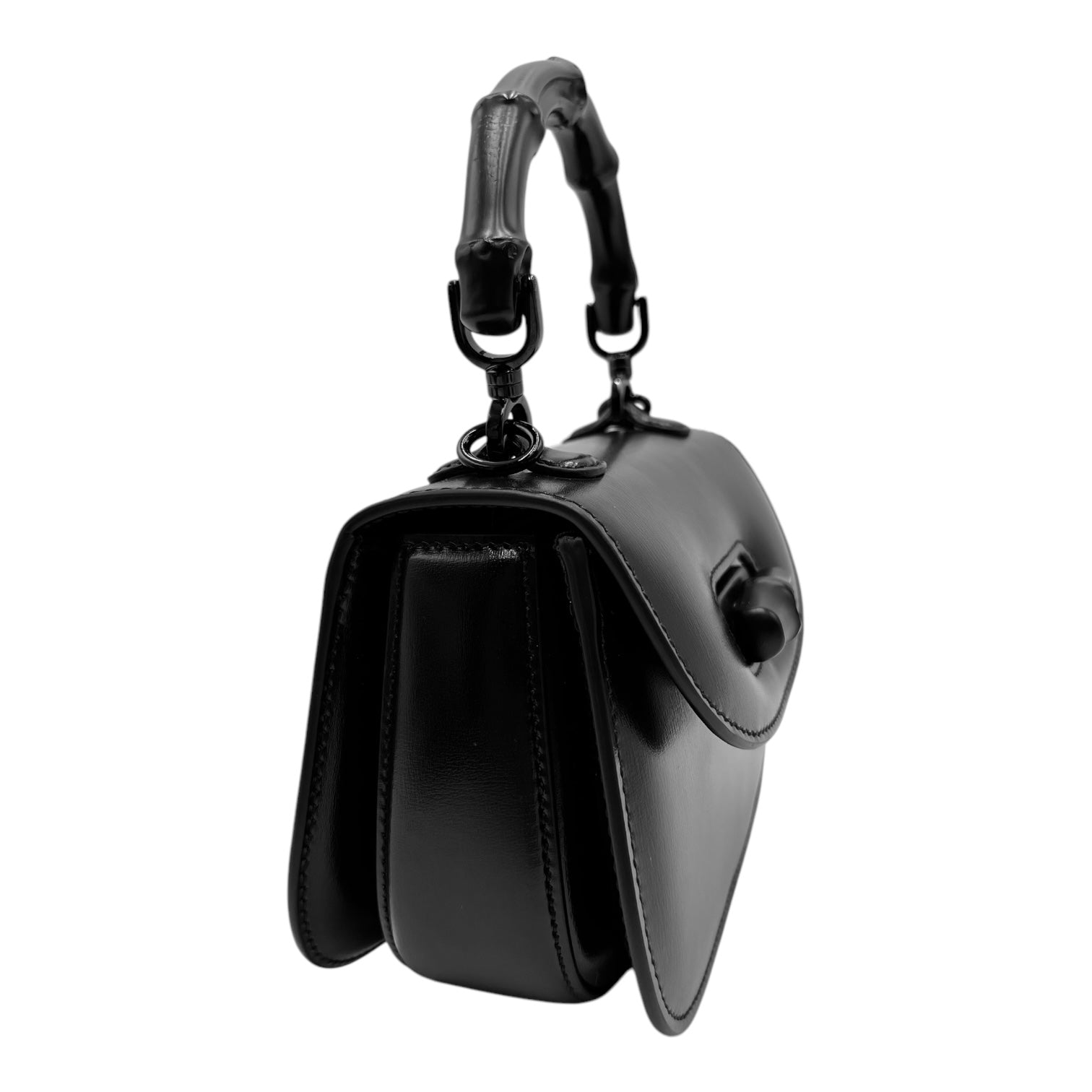 GUCCI BAMBOO 1947 BLACK LEATHER SATCHEL