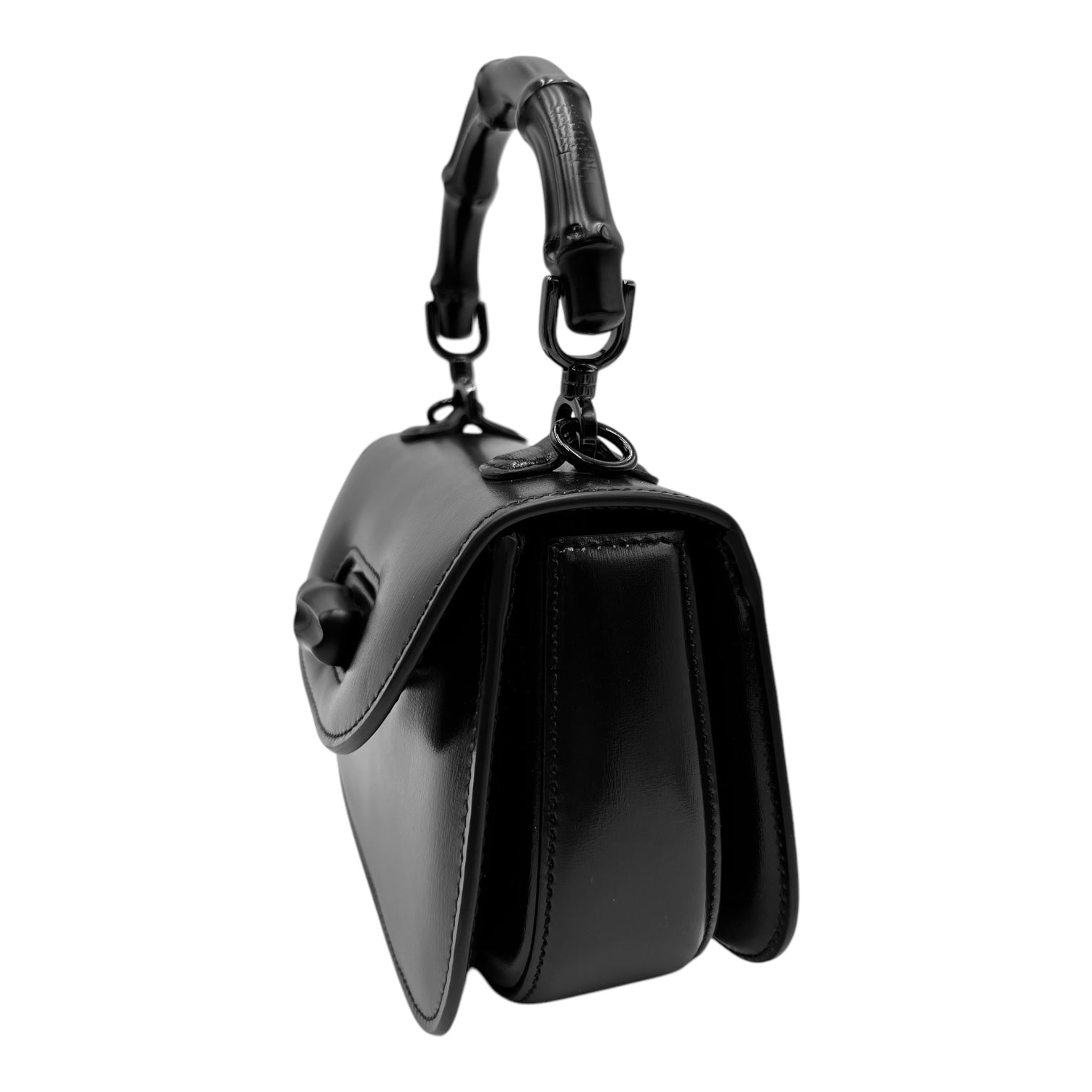 GUCCI BAMBOO 1947 BLACK LEATHER SATCHEL