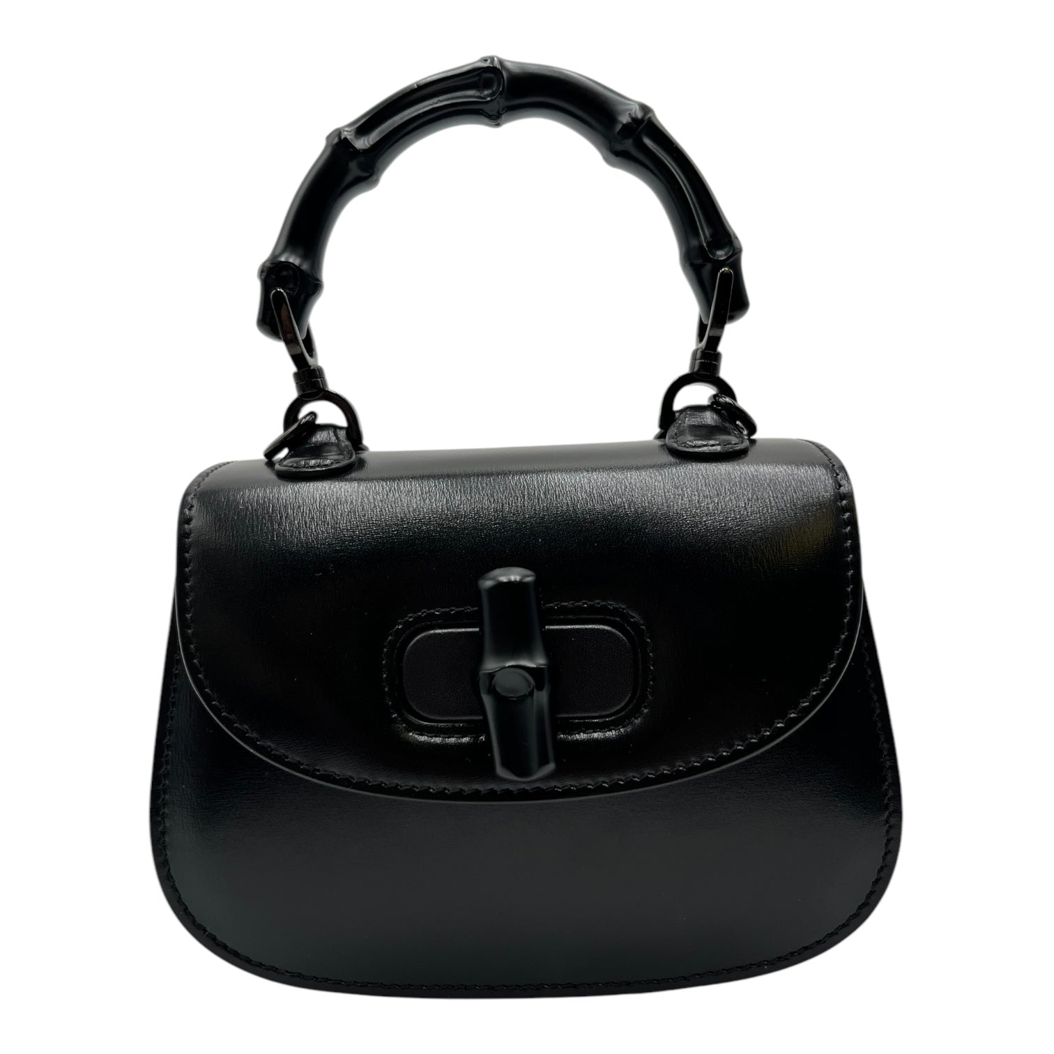 GUCCI BAMBOO 1947 BLACK LEATHER SATCHEL