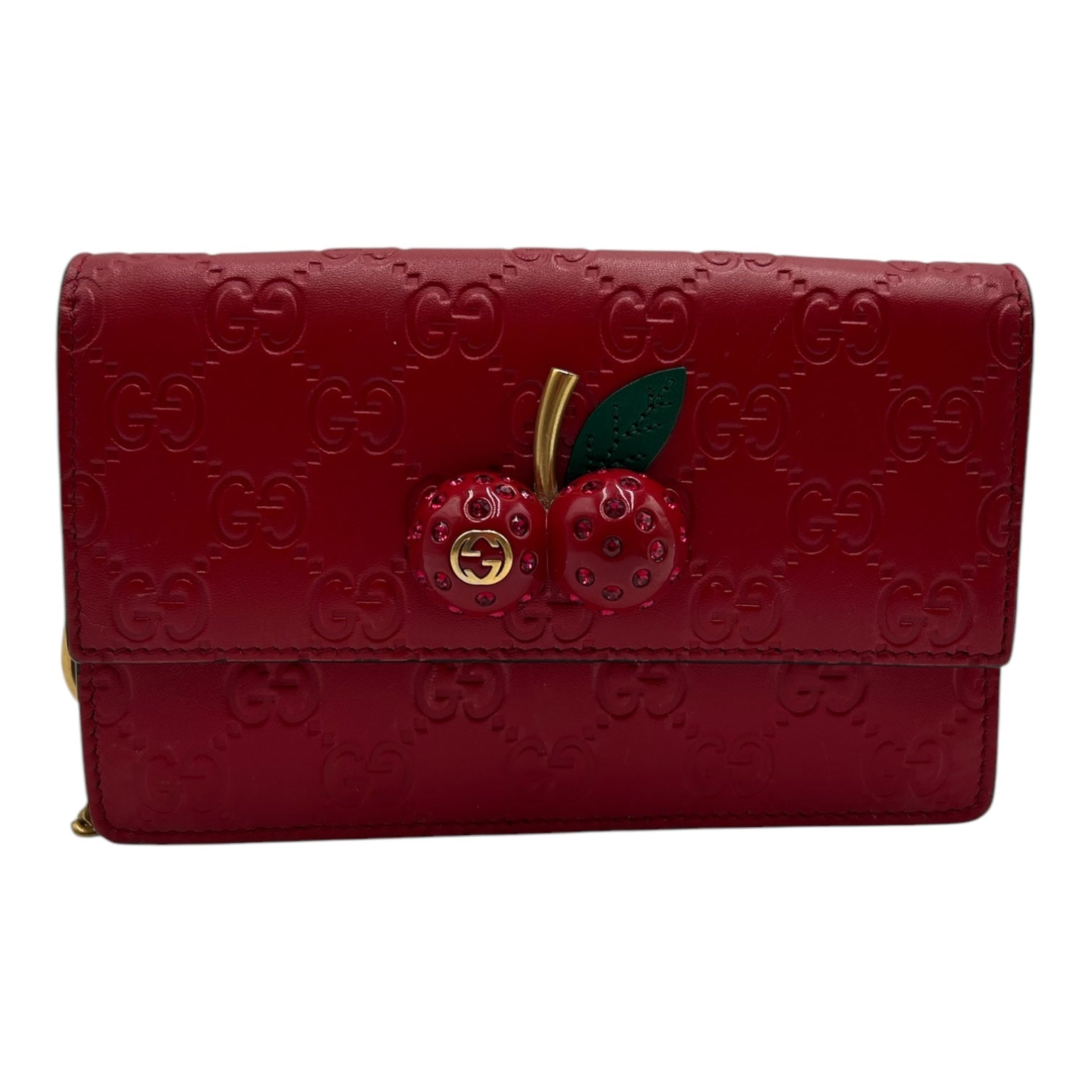 GUCCI GUCCISSIMA RED LEATHER WITH CHERRY WALLET ON CHAIN