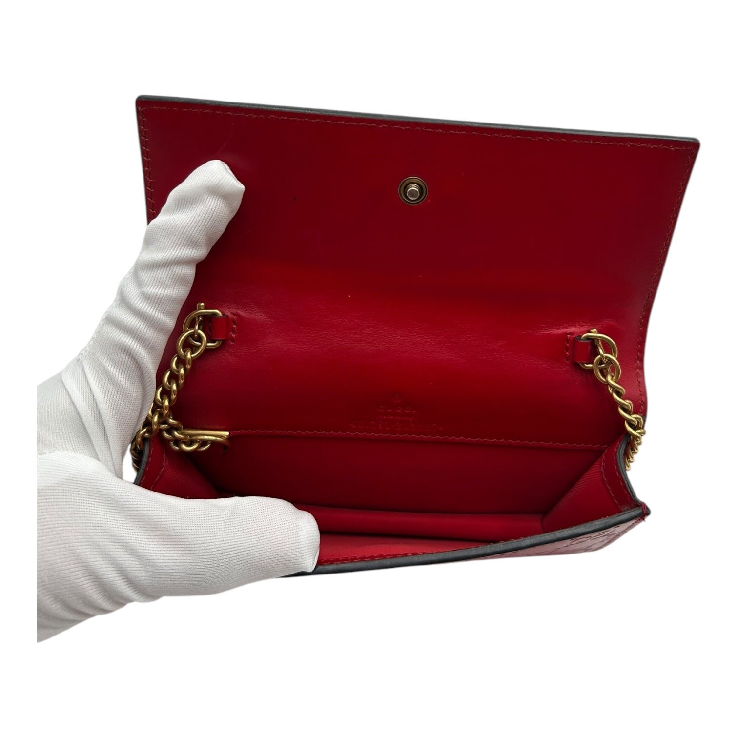 GUCCI GUCCISSIMA RED LEATHER WITH CHERRY WALLET ON CHAIN