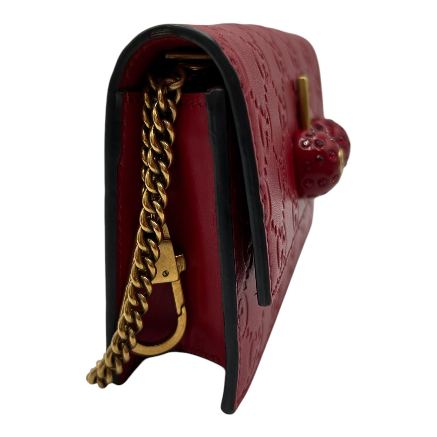 GUCCI GUCCISSIMA RED LEATHER WITH CHERRY WALLET ON CHAIN