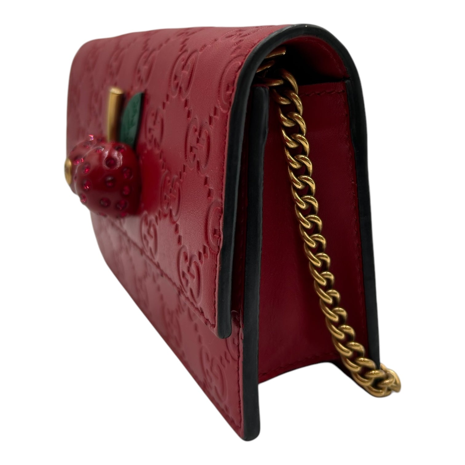 GUCCI GUCCISSIMA RED LEATHER WITH CHERRY WALLET ON CHAIN