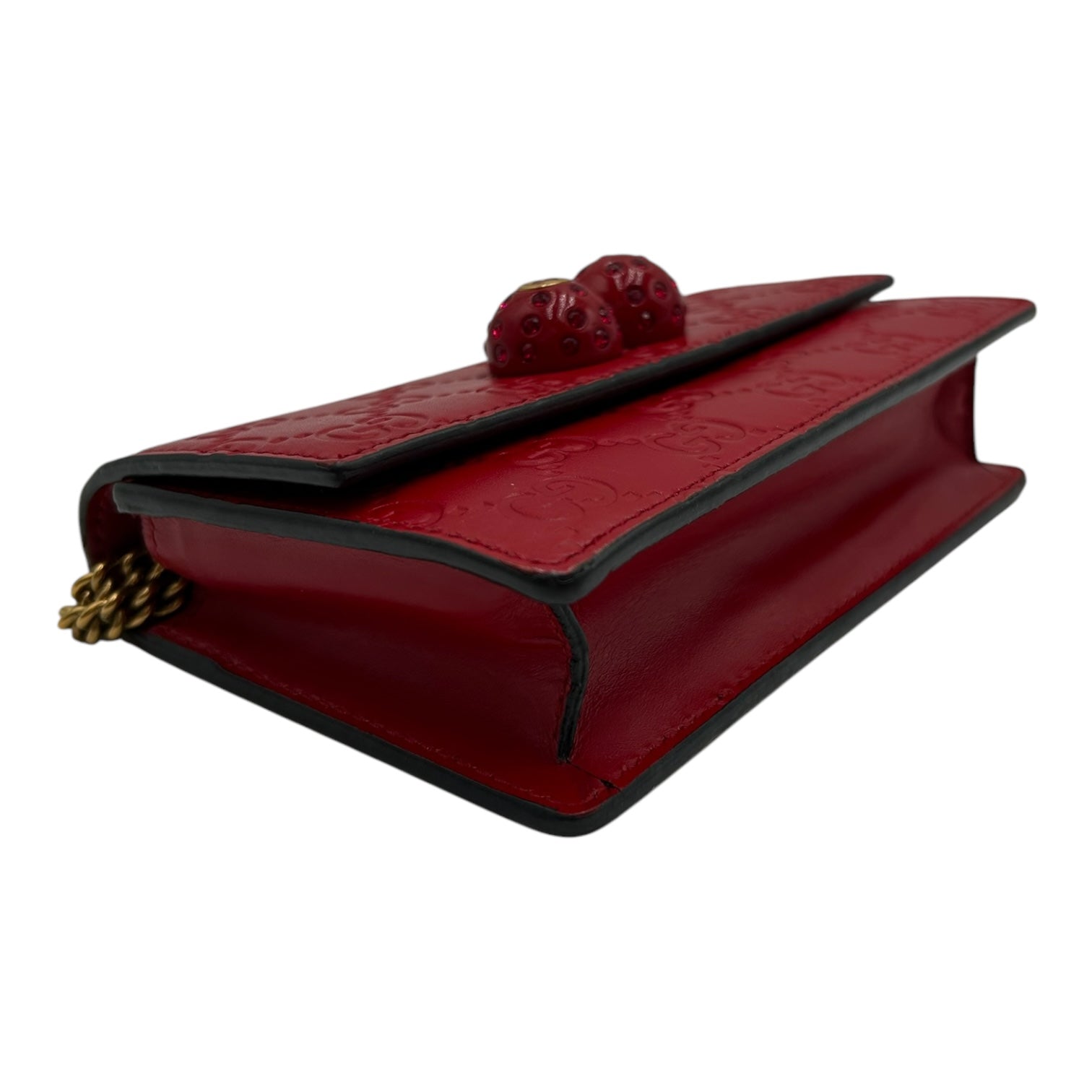 GUCCI GUCCISSIMA RED LEATHER WITH CHERRY WALLET ON CHAIN