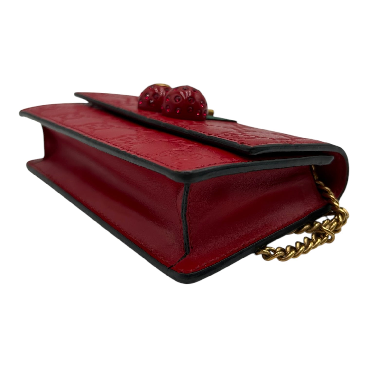 GUCCI GUCCISSIMA RED LEATHER WITH CHERRY WALLET ON CHAIN