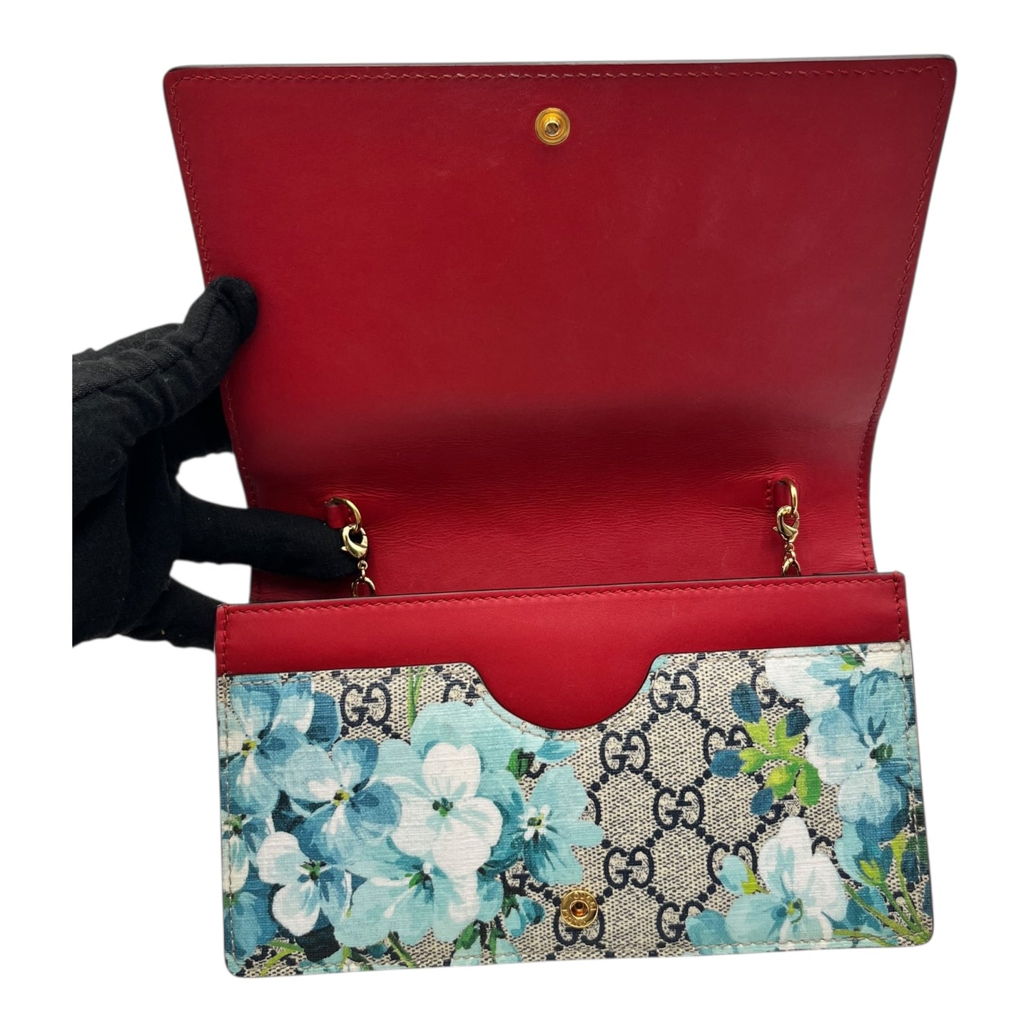 GUCCI MULTICOLOR GG SUPREME BLOOMS WALLET ON CHAIN
