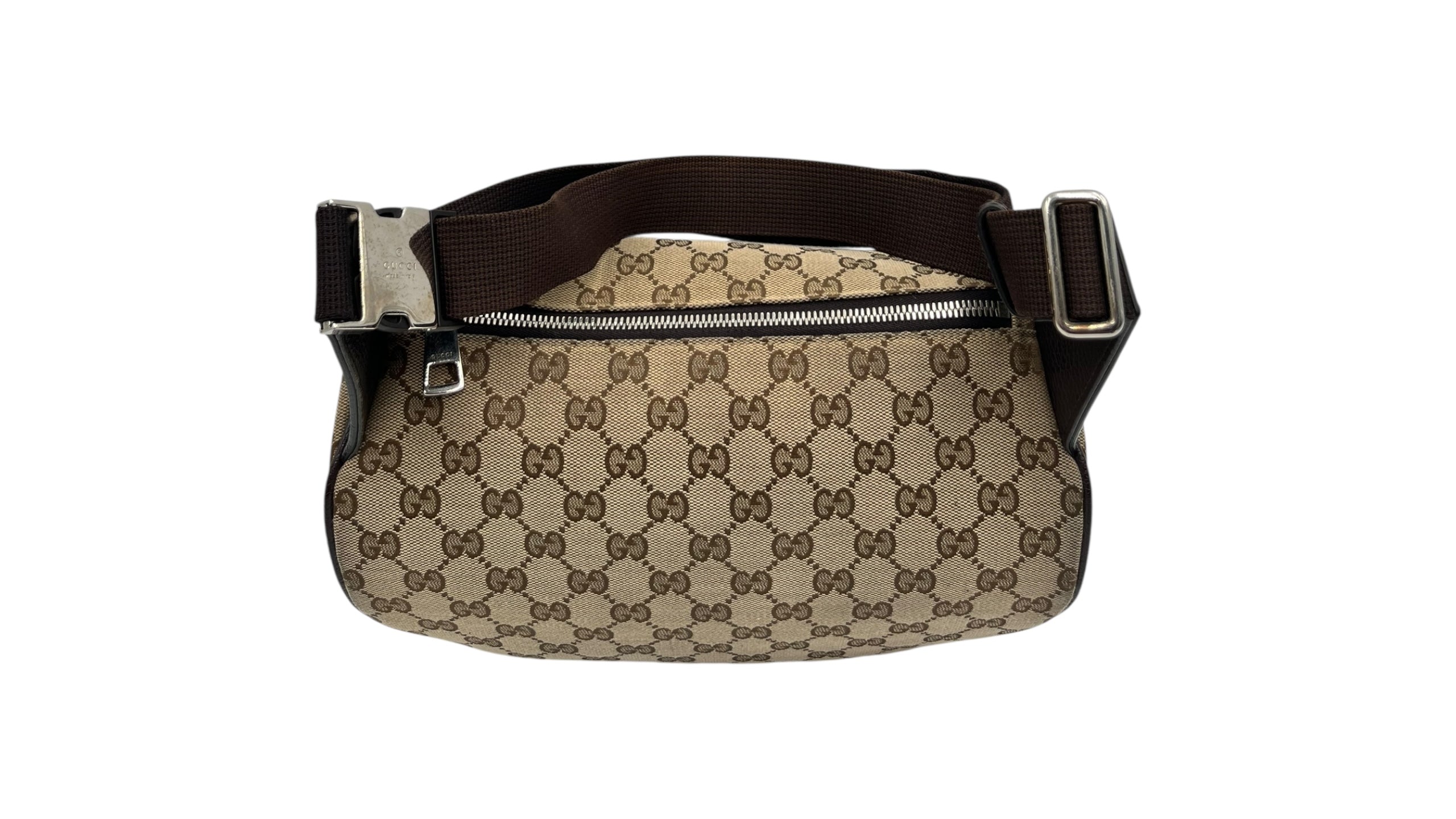GUCCI WAIST POUCH GG CANVAS BELT BAG BEIGE