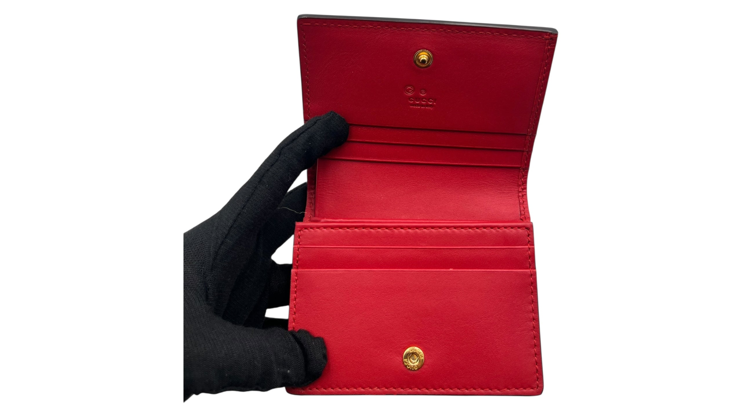 GUCCI GG SUPREME MONOGRAM BLOOMS CARD CASE WALLET BLUE/HIBISCUS RED