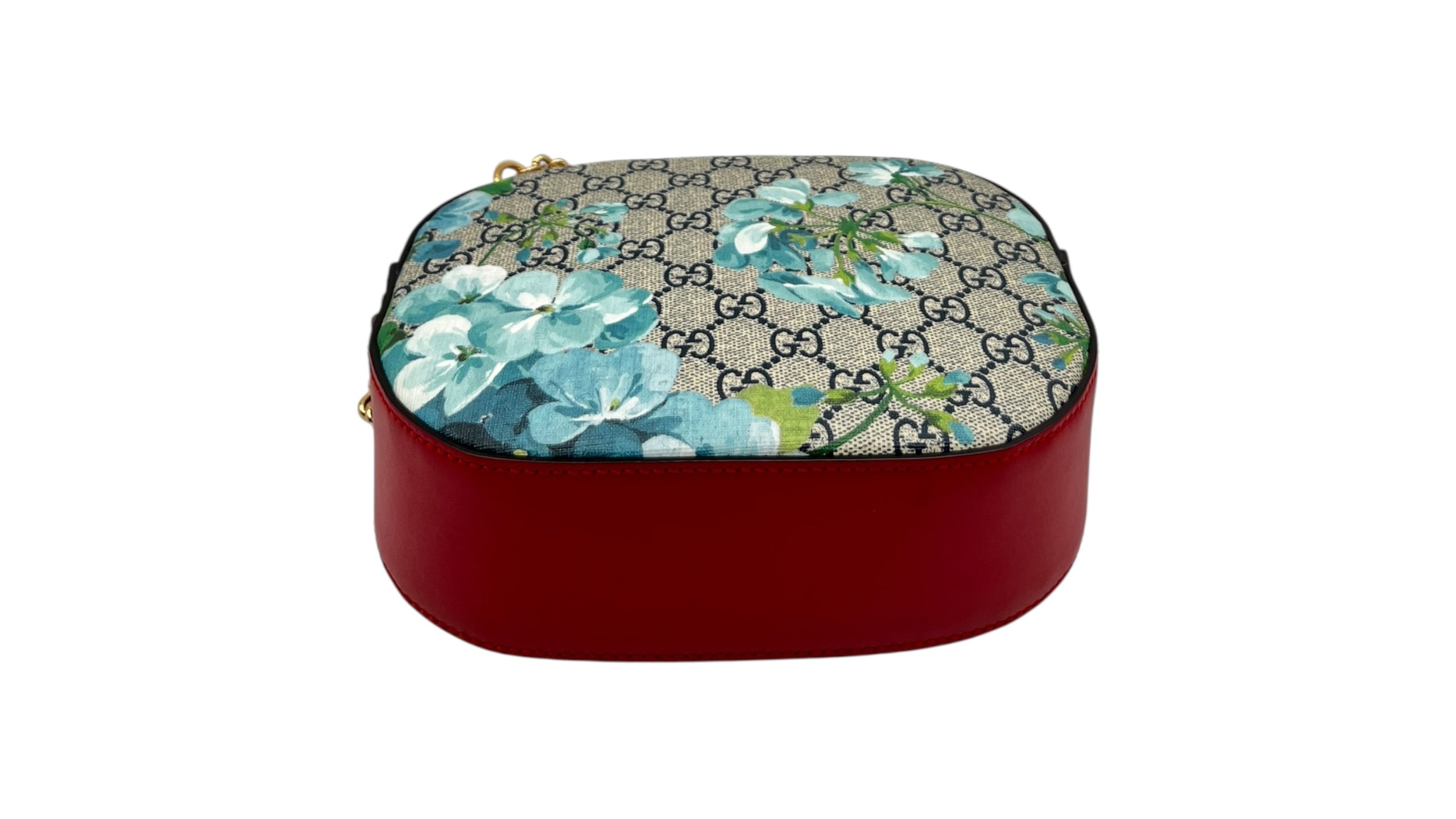 GUCCI SUPREME MONOGRAM BLOOMS MINI CHAIN SHOULDER BAG HIBISCUS RED