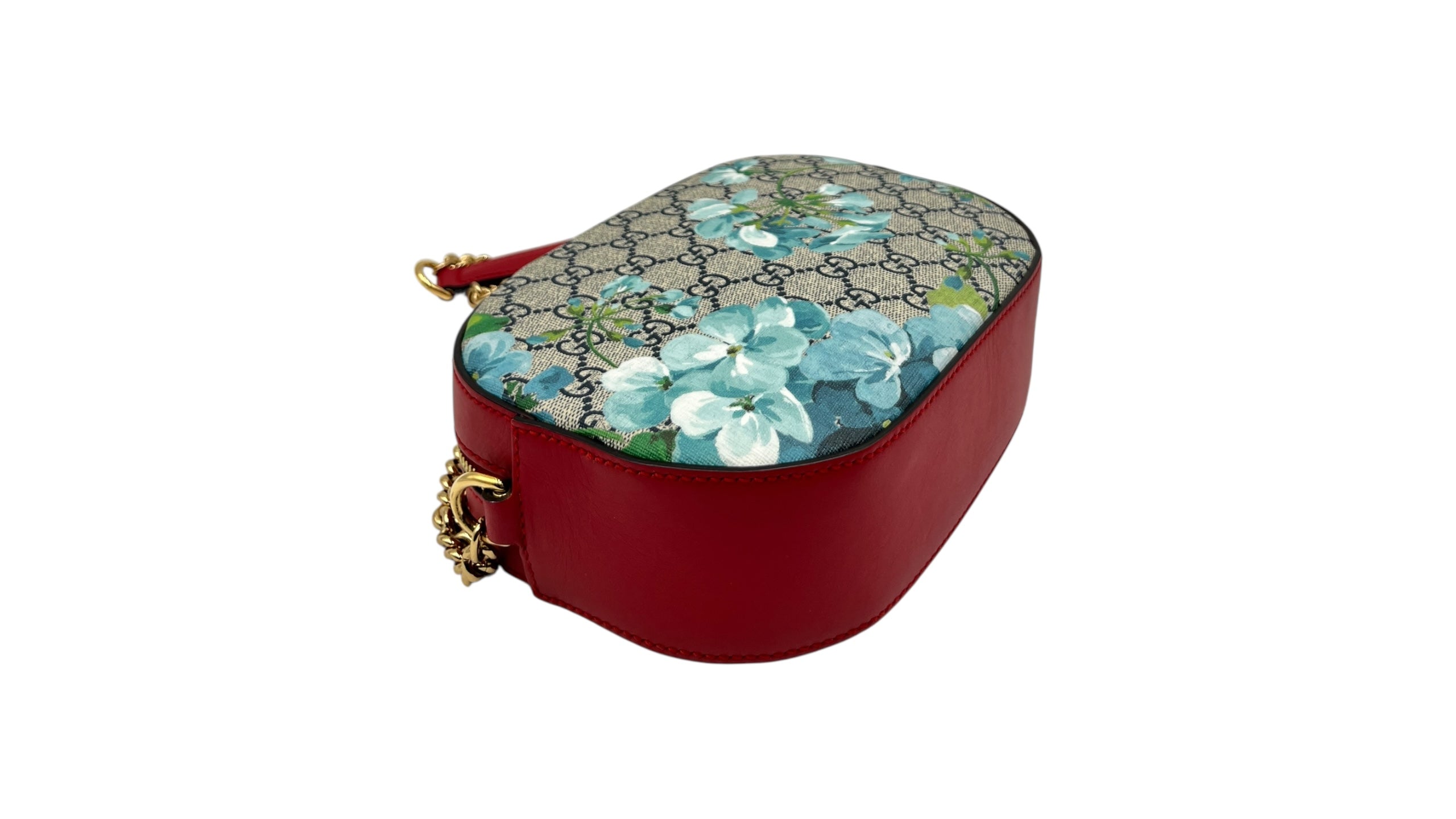 GUCCI SUPREME MONOGRAM BLOOMS MINI CHAIN SHOULDER BAG HIBISCUS RED