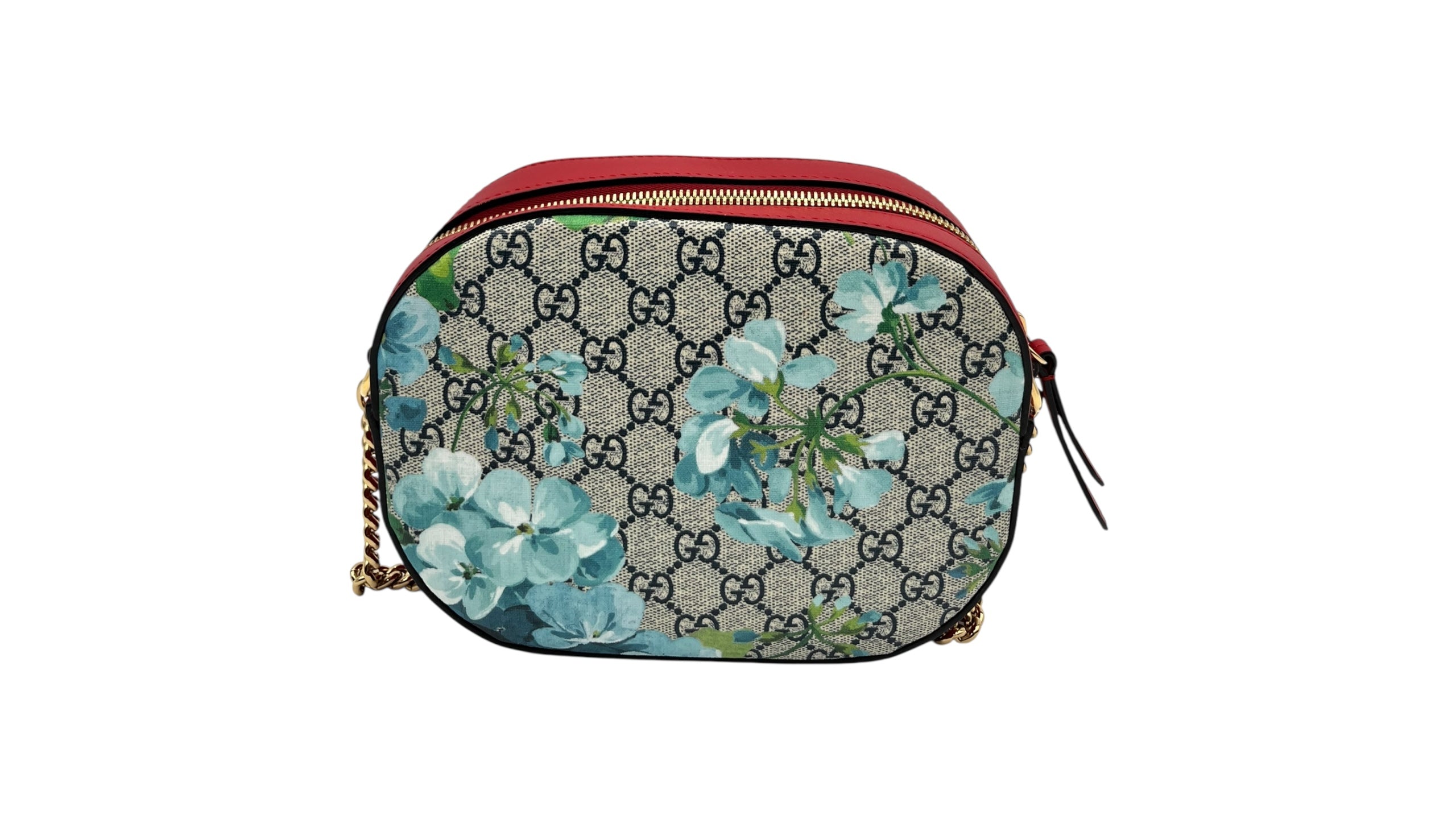 GUCCI SUPREME MONOGRAM BLOOMS MINI CHAIN SHOULDER BAG HIBISCUS RED
