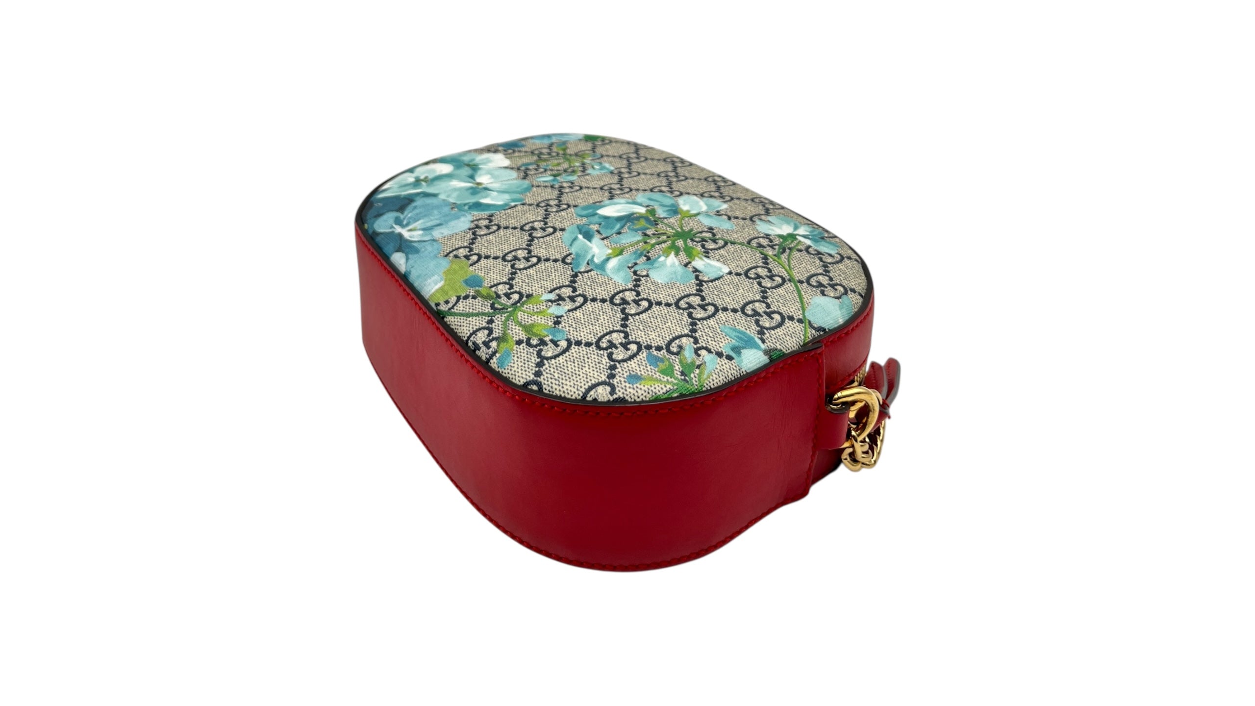 GUCCI SUPREME MONOGRAM BLOOMS MINI CHAIN SHOULDER BAG HIBISCUS RED